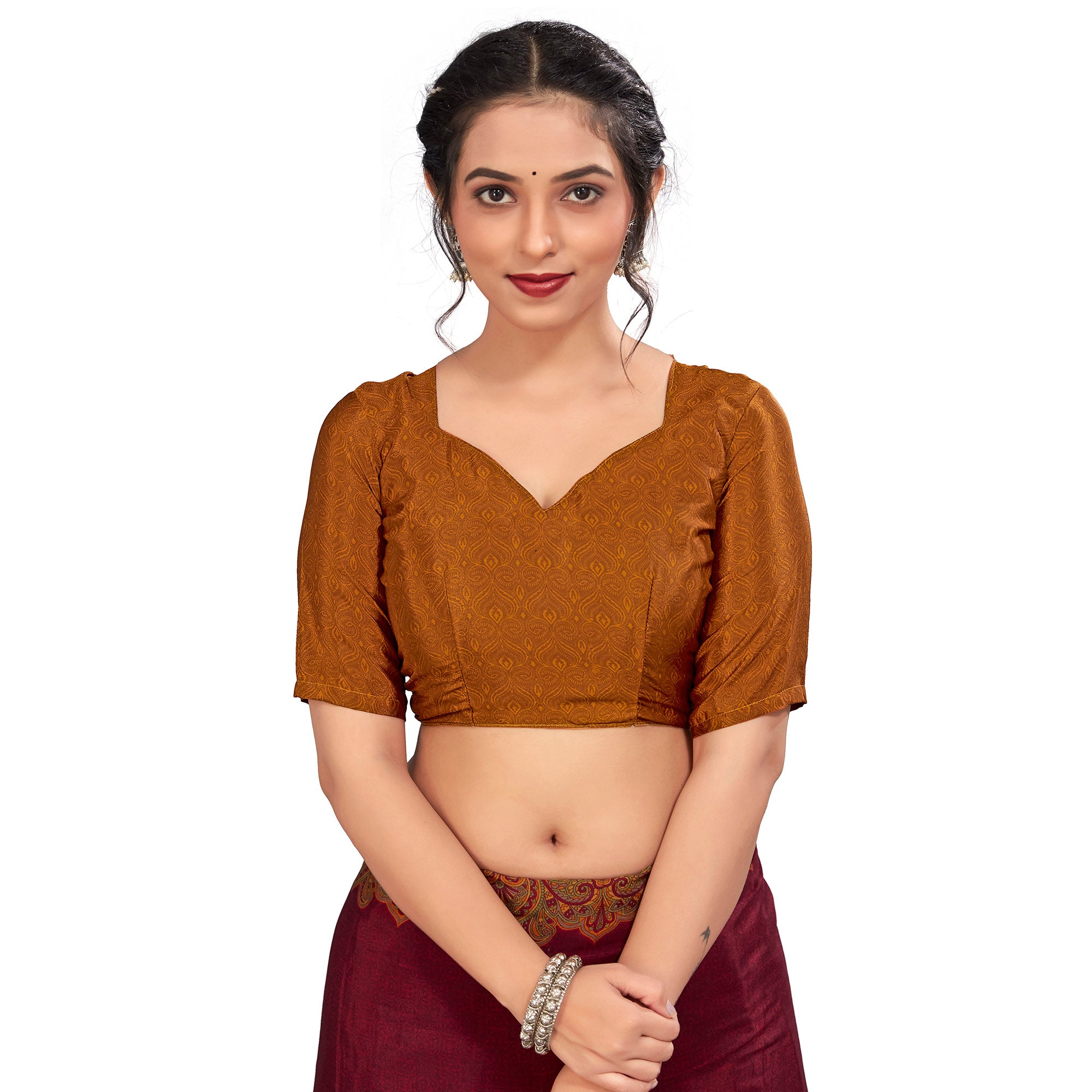 Wine Printed Crepe Silk Saree