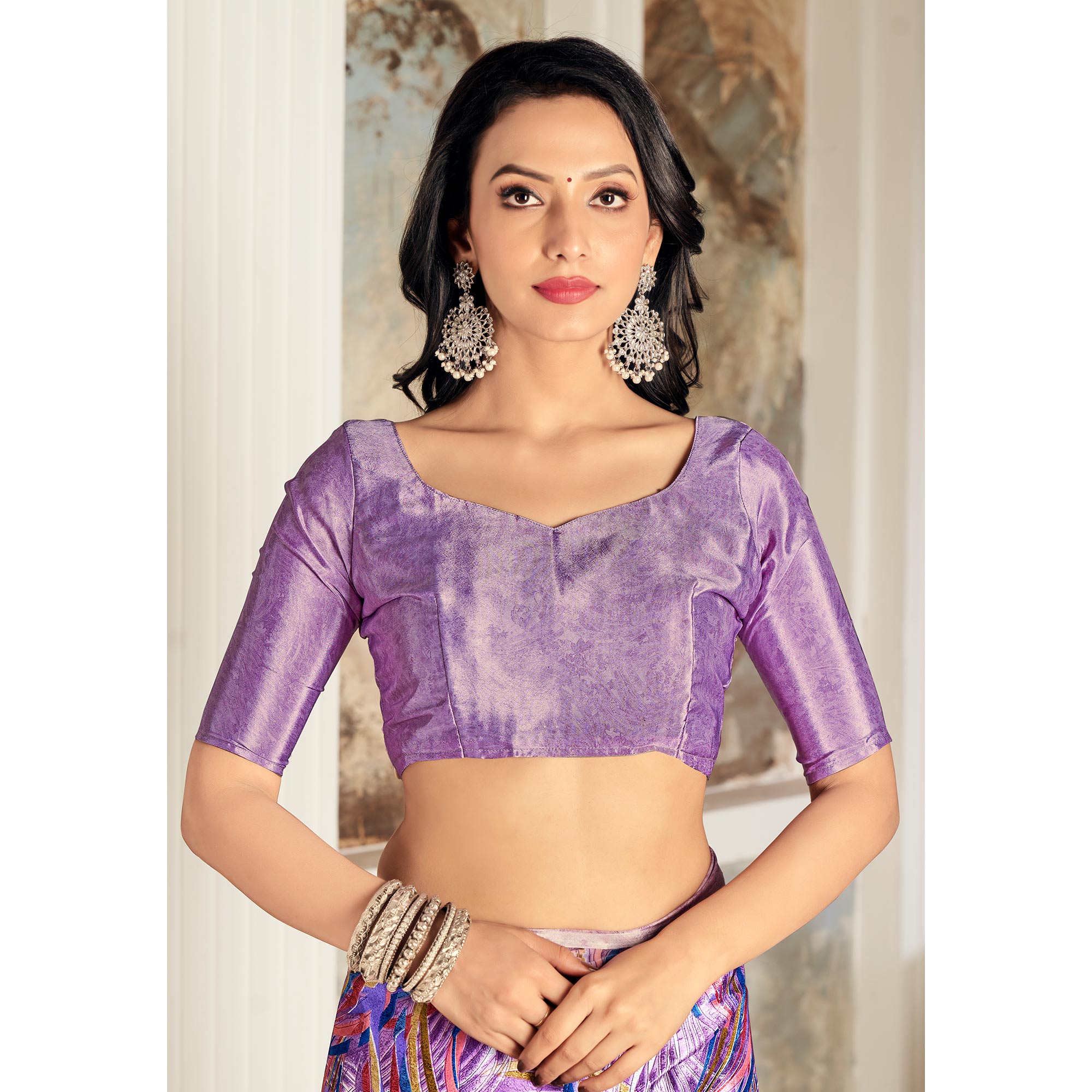 Purple Printed Crepe Silk Saree