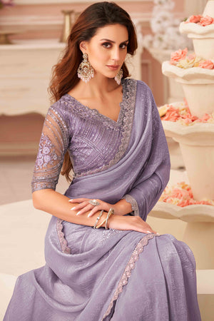 Purple Sequins Embroidered Georgette Saree