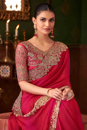 Pink Sequins Embroidered Chiffon Saree