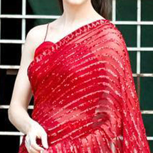 Red Sequins Embroidered Georgette Saree