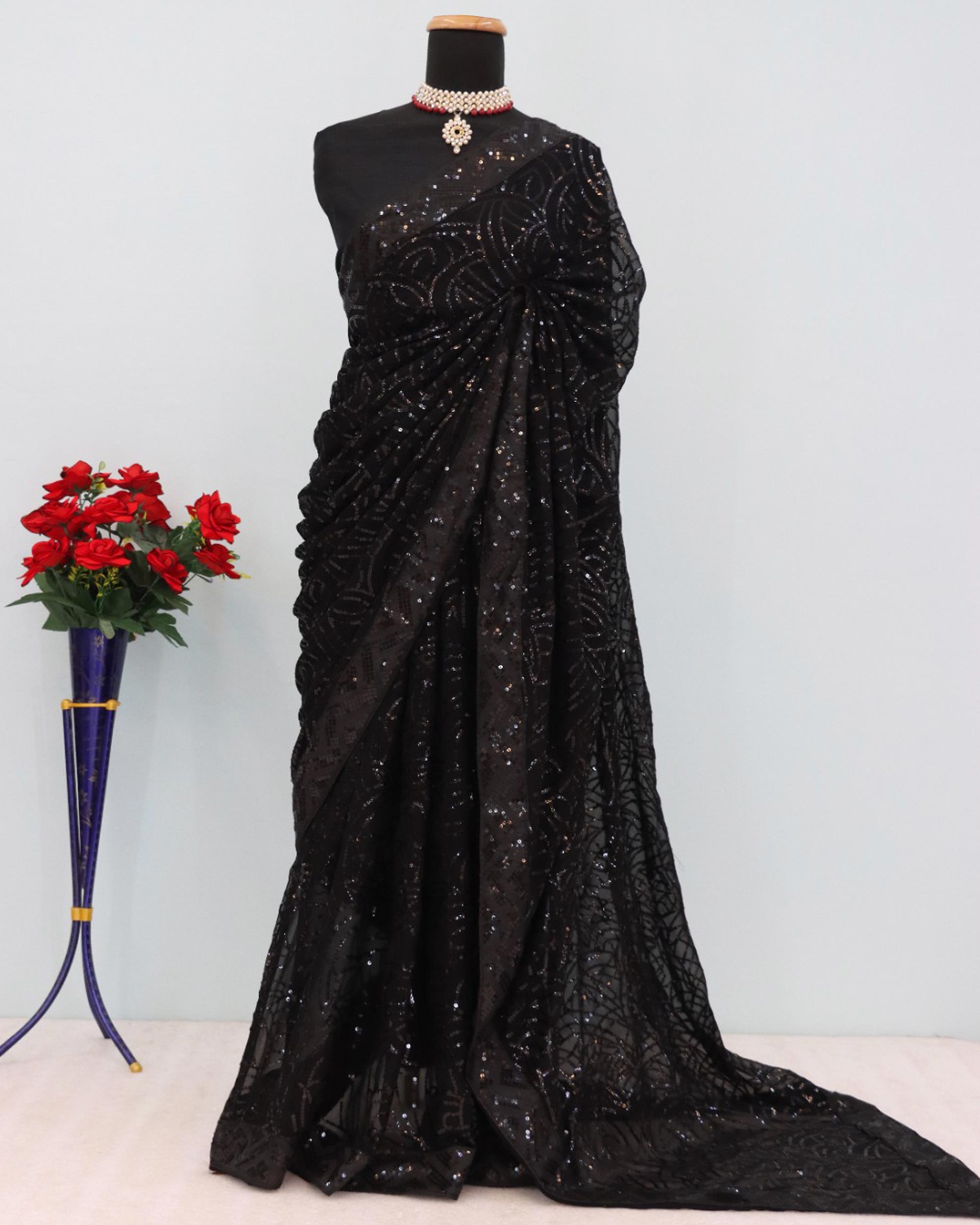 Black Georgette Saree with Dazzling Sequin Embellishment