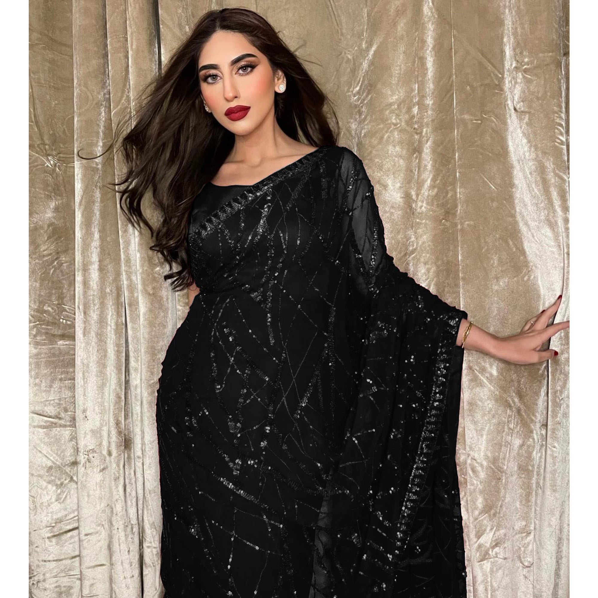 Black Sequins Embroidered Georgette Saree