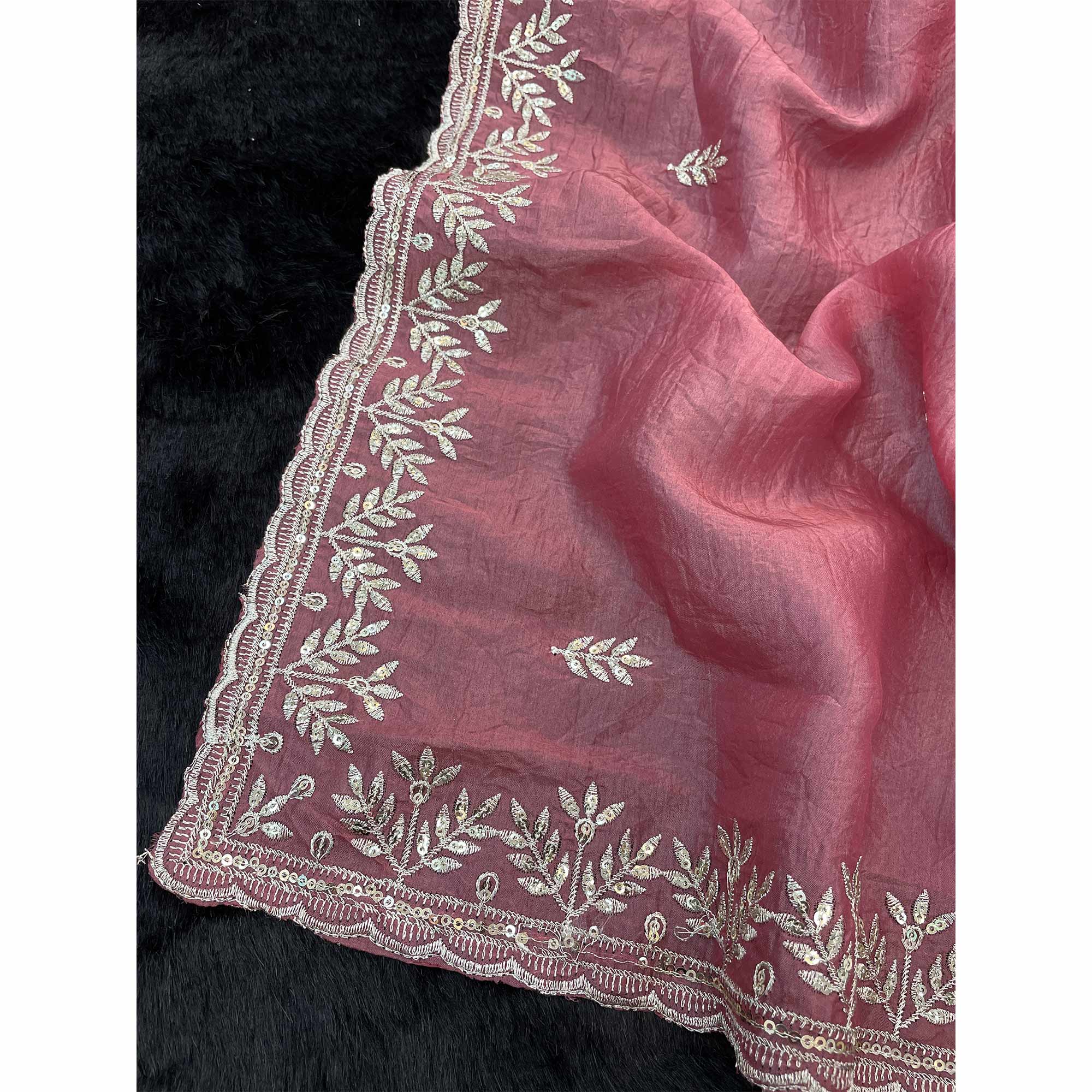 Peach Party Wear Art Silk Saree with Fine Embroidery