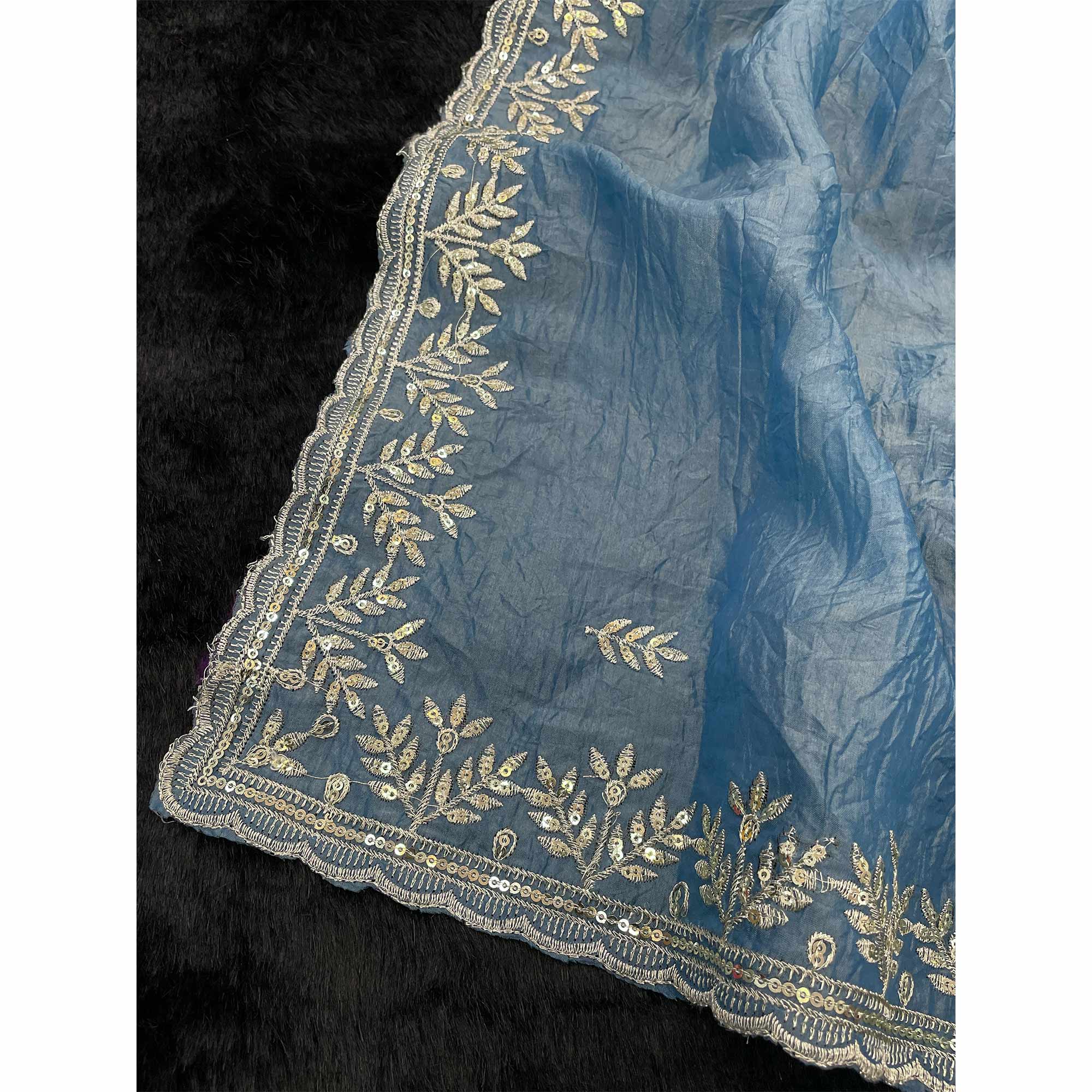 Sky Blue Party Wear Art Silk Saree with Fine Embroidery