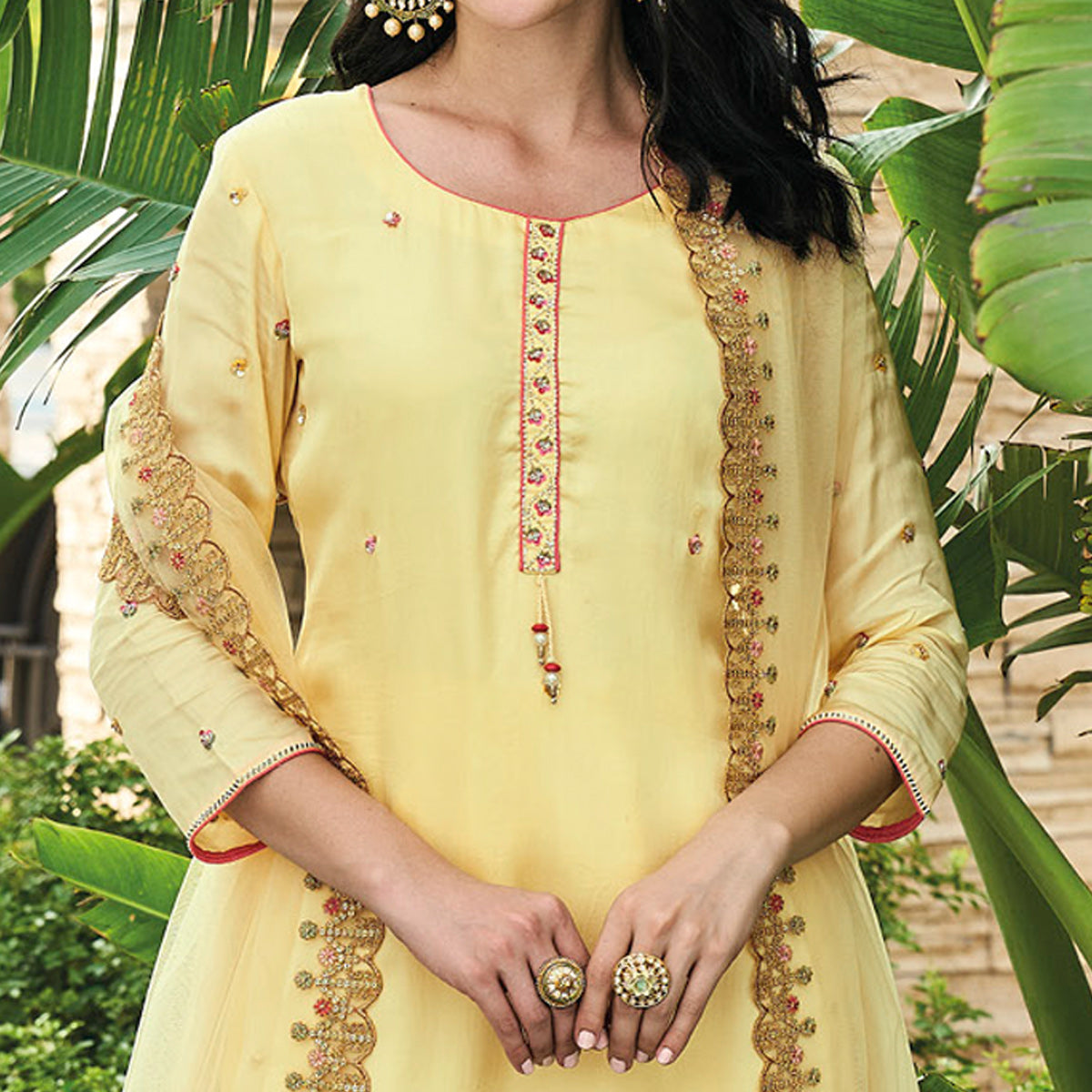 Yellow Embroidered Chinon Sharara Suit