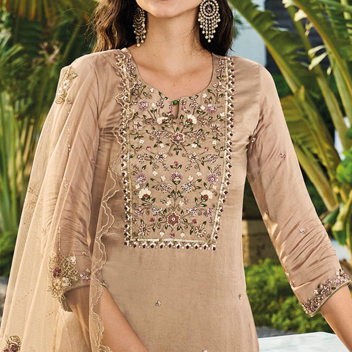 Chikoo Embroidered Chinon Sharara Suit