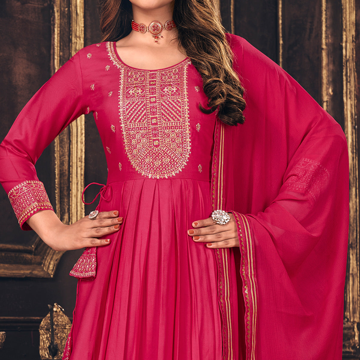 Pink Embroidered Cotton Silk Naira Cut Suit