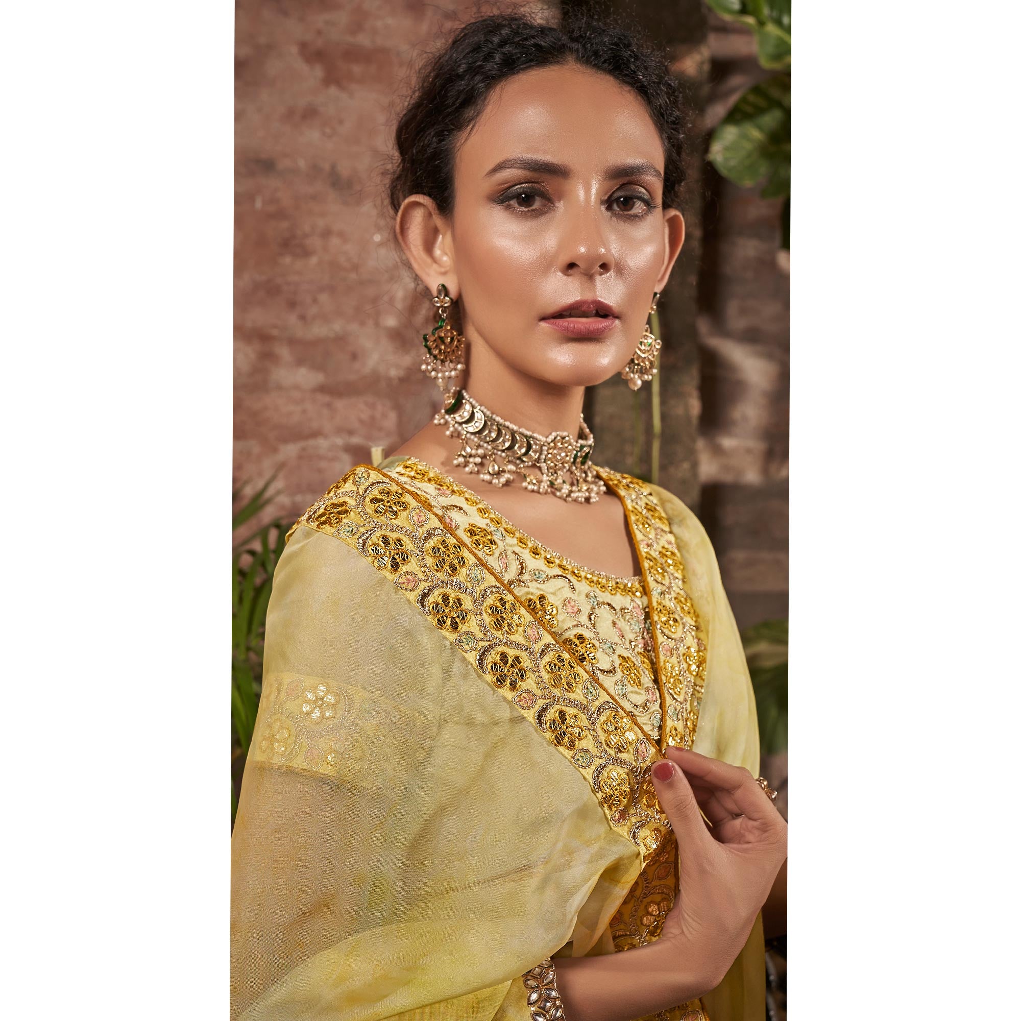 Yellow Abstract Printed With Embroidered Organza Saree