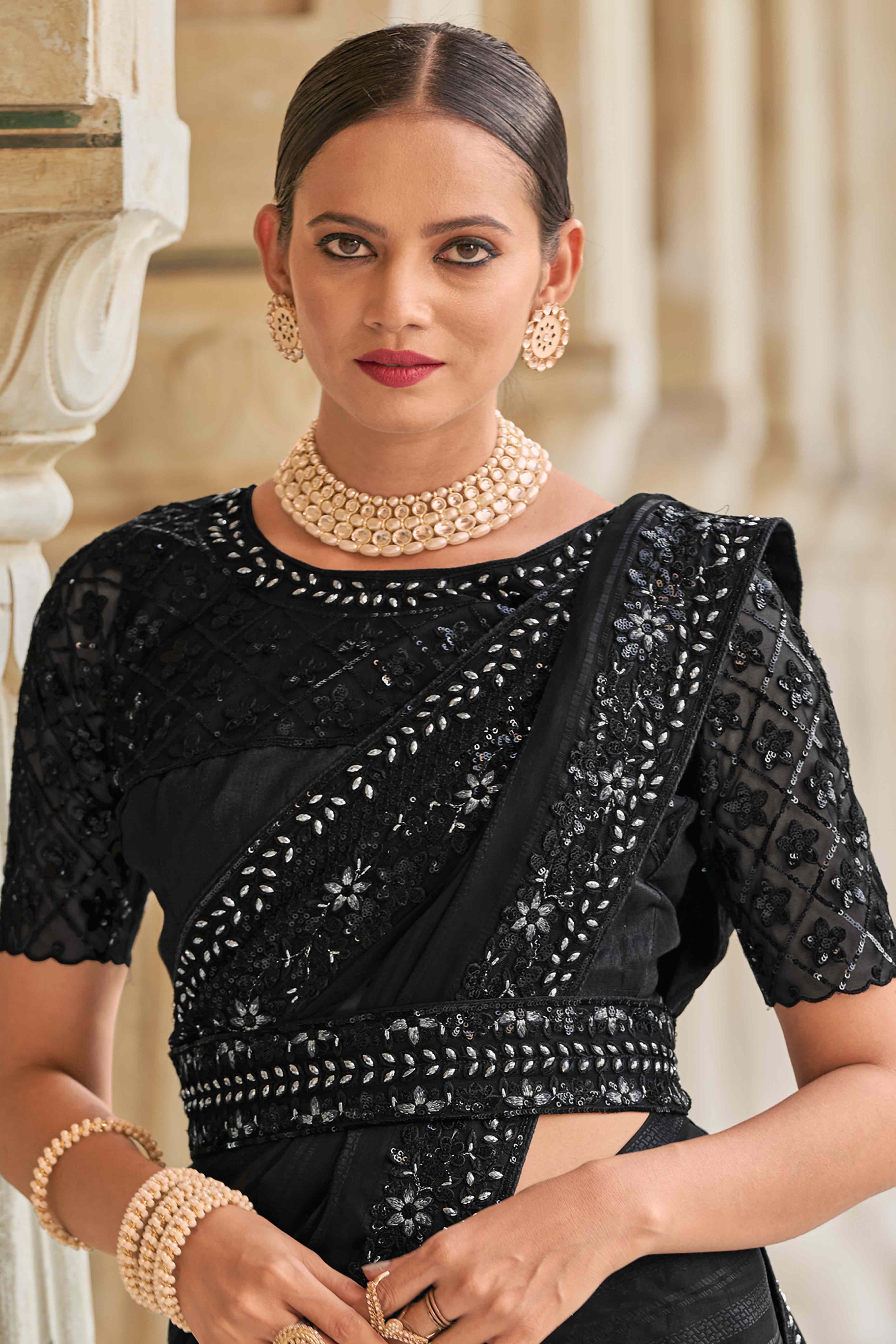 Black Sequins Embroidered Georgette Saree