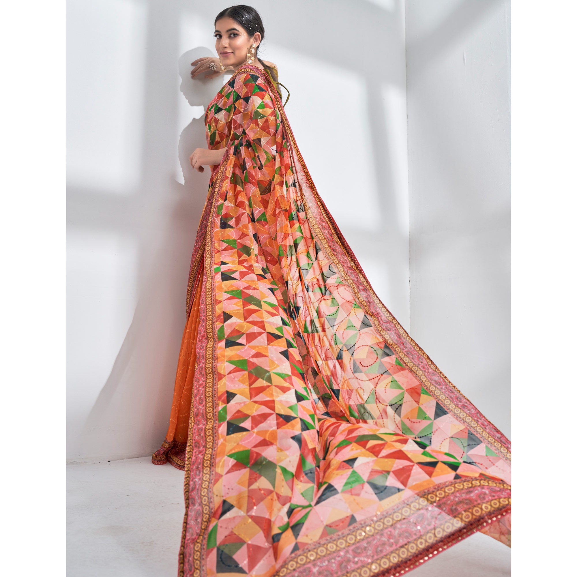 Multicolor Sequins Embroidered Georgette Saree