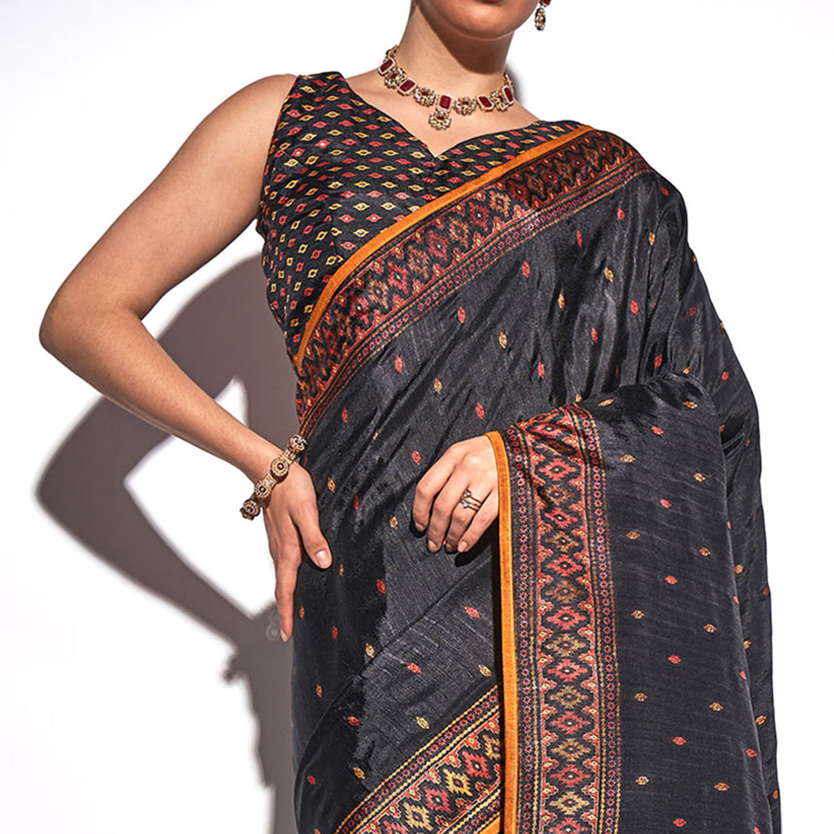 Black Foil Print Georgette Fabric Saree