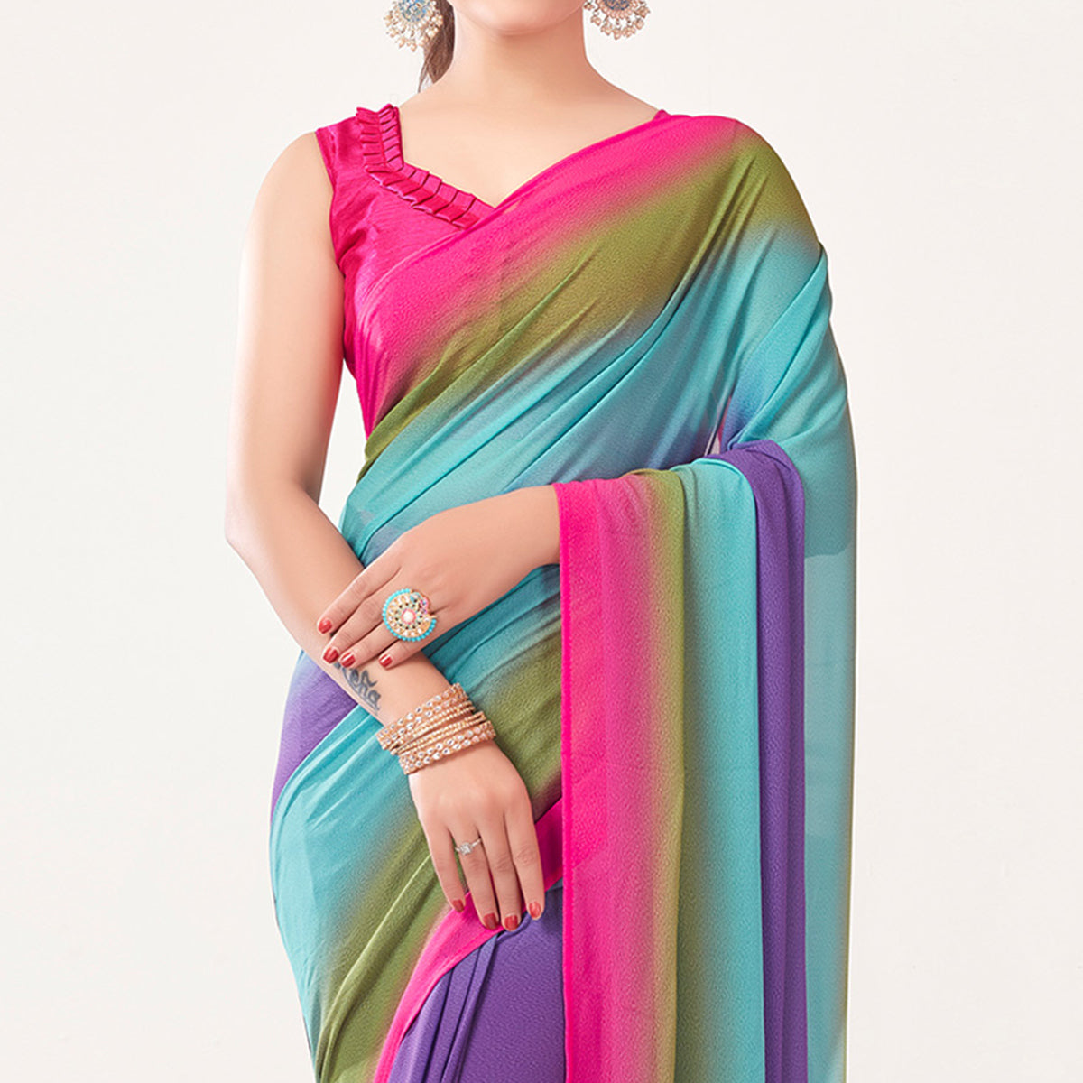 Multicolor Printed Georgette Saree