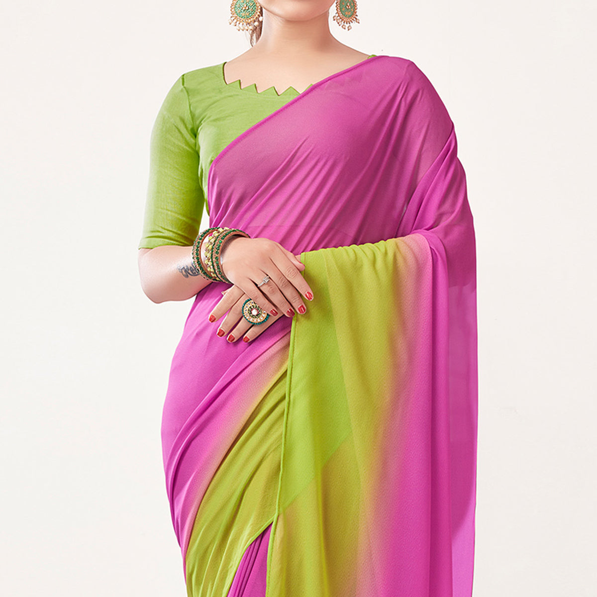 Neon Pink Silk Georgette Embellished Drape Saree Set Design by Chhaya  Mehrotra at Pernia's Pop Up Shop 2024