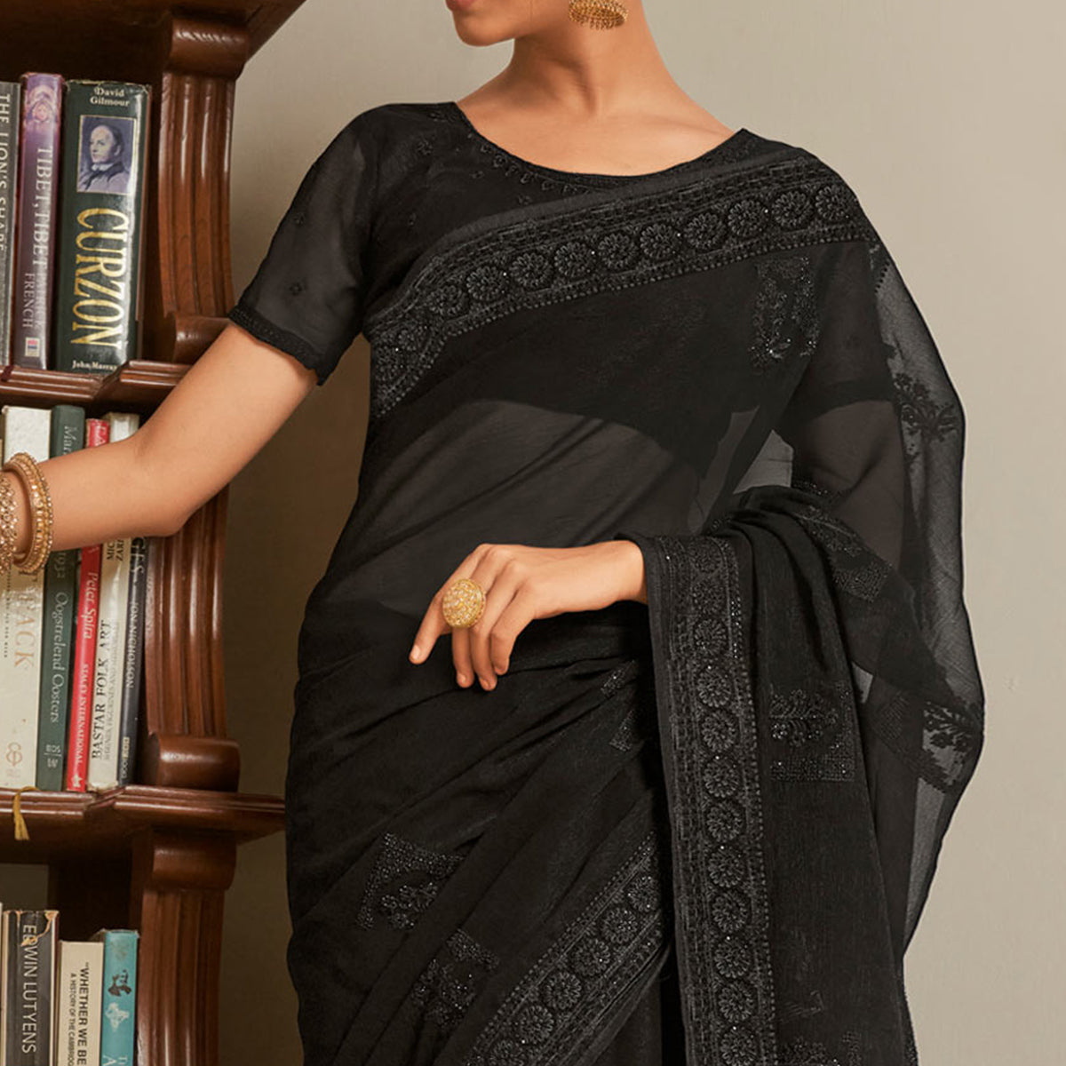 Black Embroidered Georgette Saree