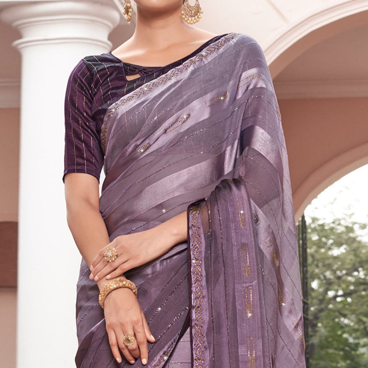 Violet Swarovski Work Georgette Saree