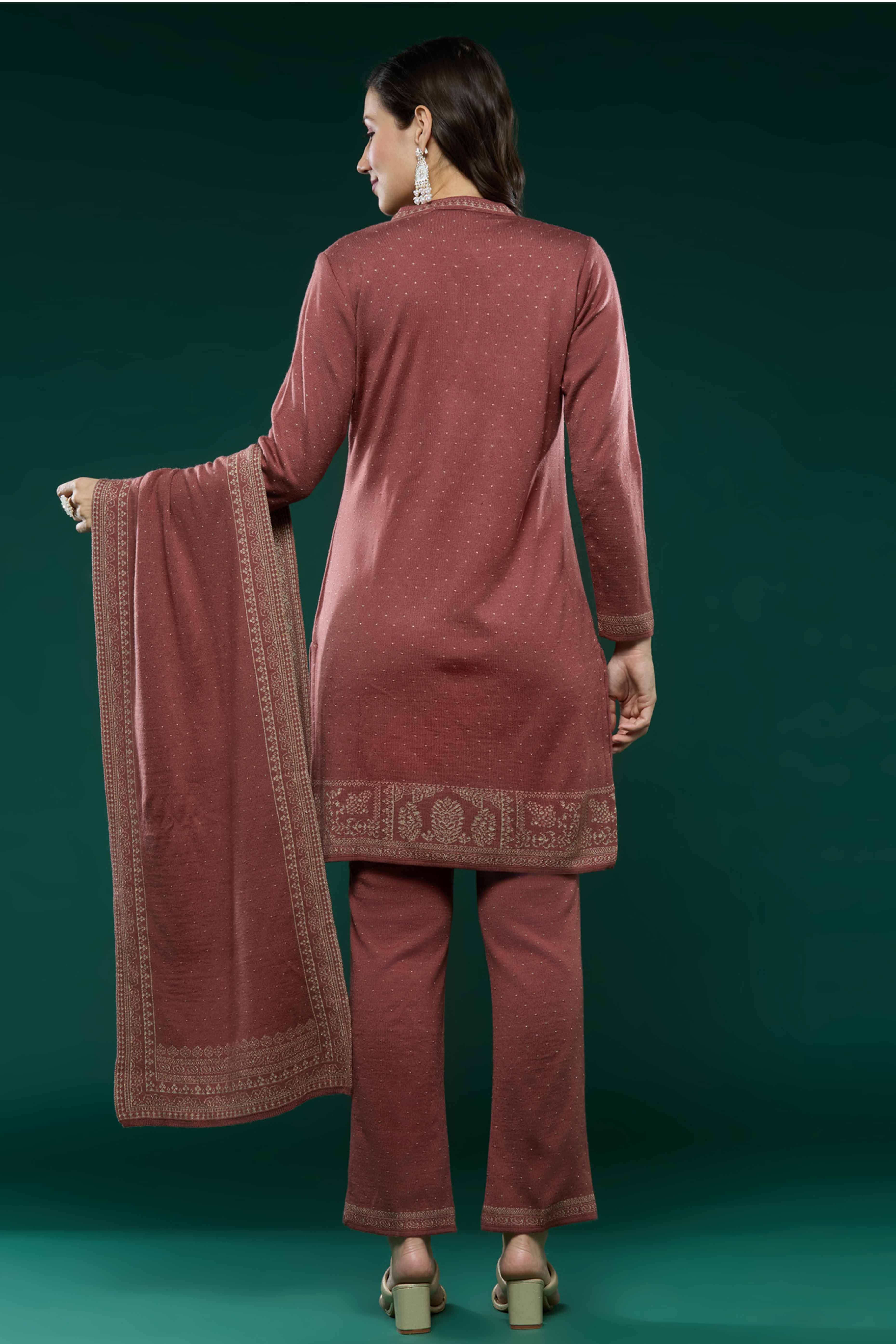 Mauve Woven Woolen Straight Salwar Suit