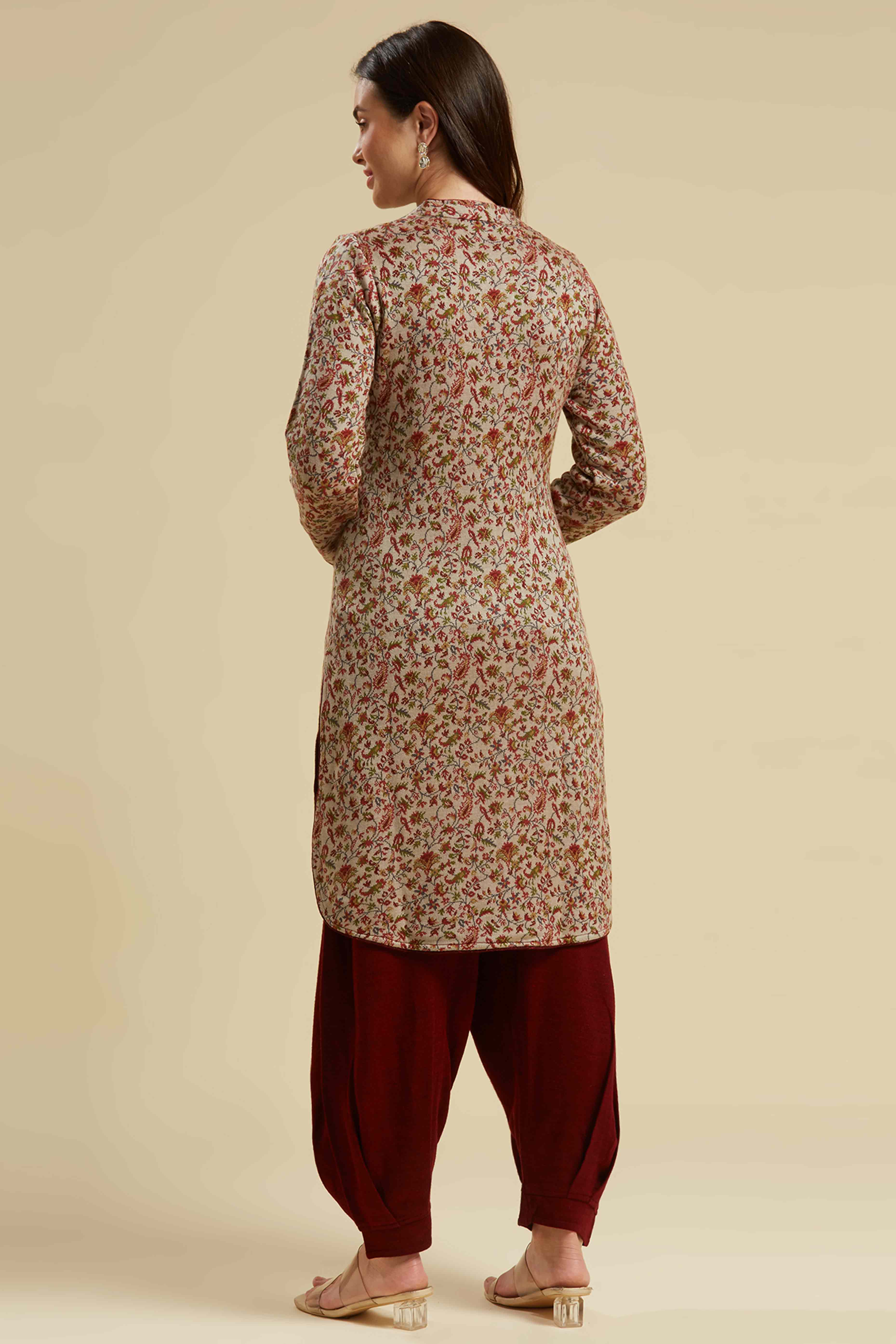 Chikoo Woven Woolen Straight Top Bottom Set