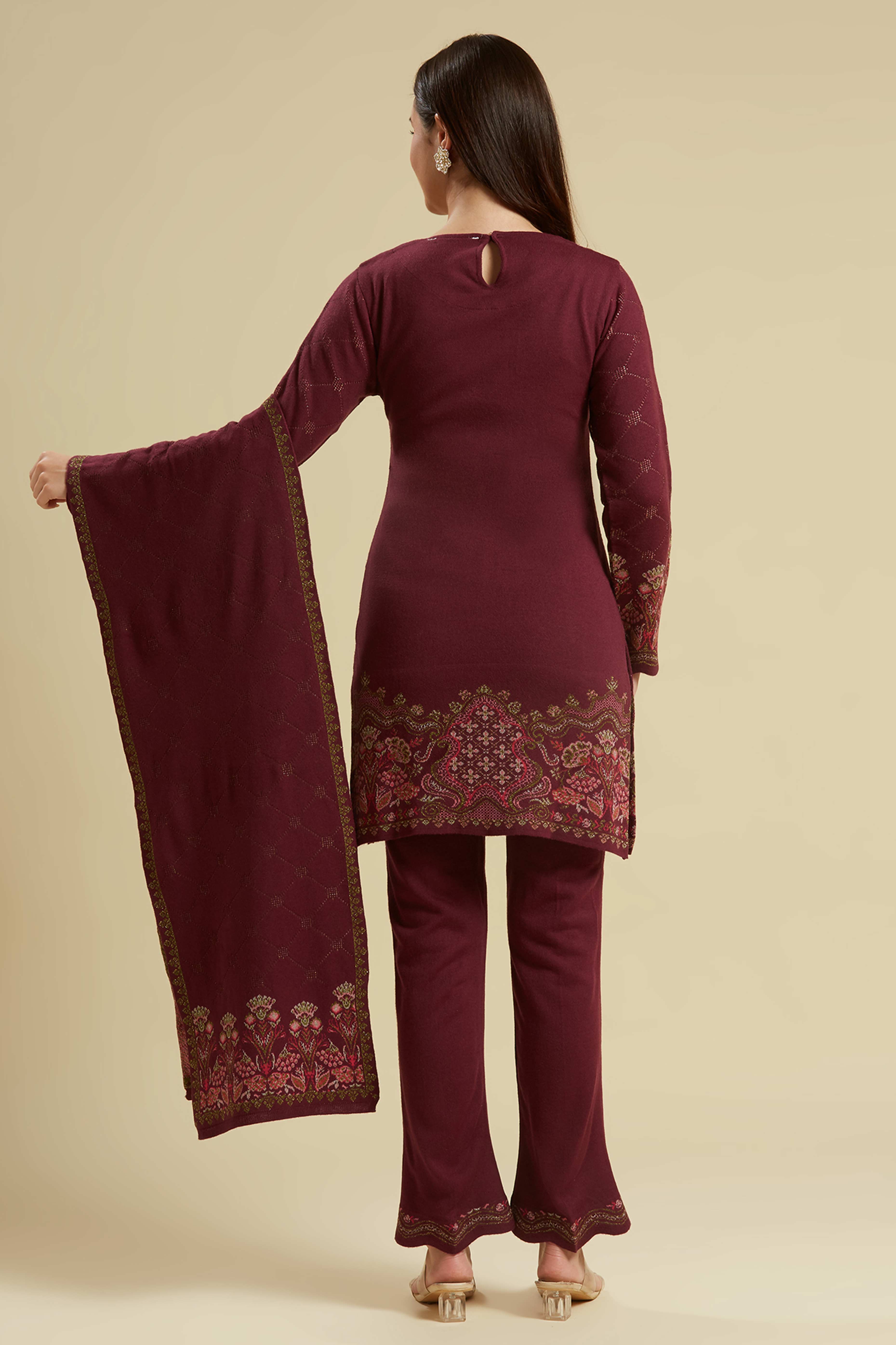 Wine Woven Woolen Straight Salwar Suit