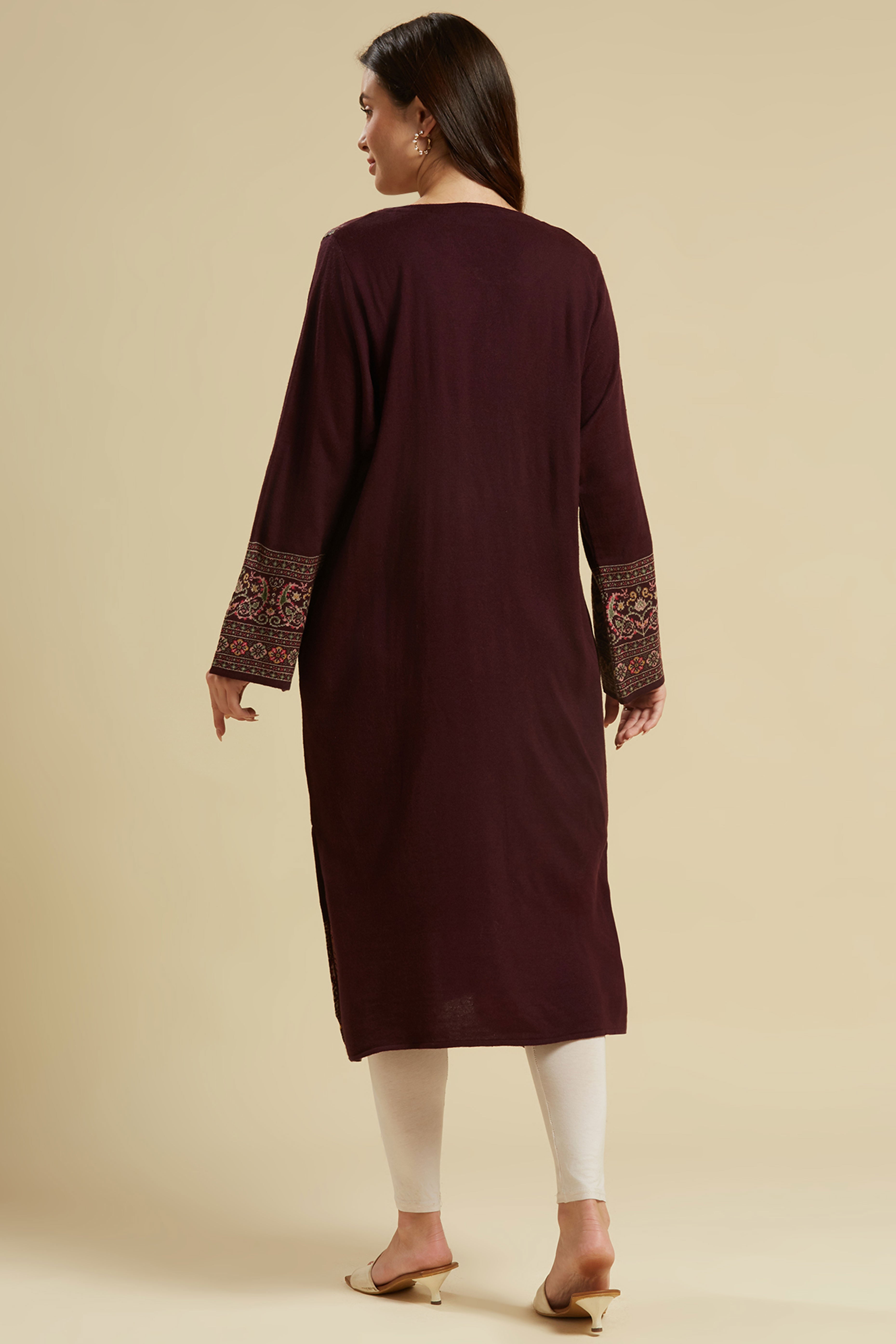 Wine Woven Woolen Straight Kurti