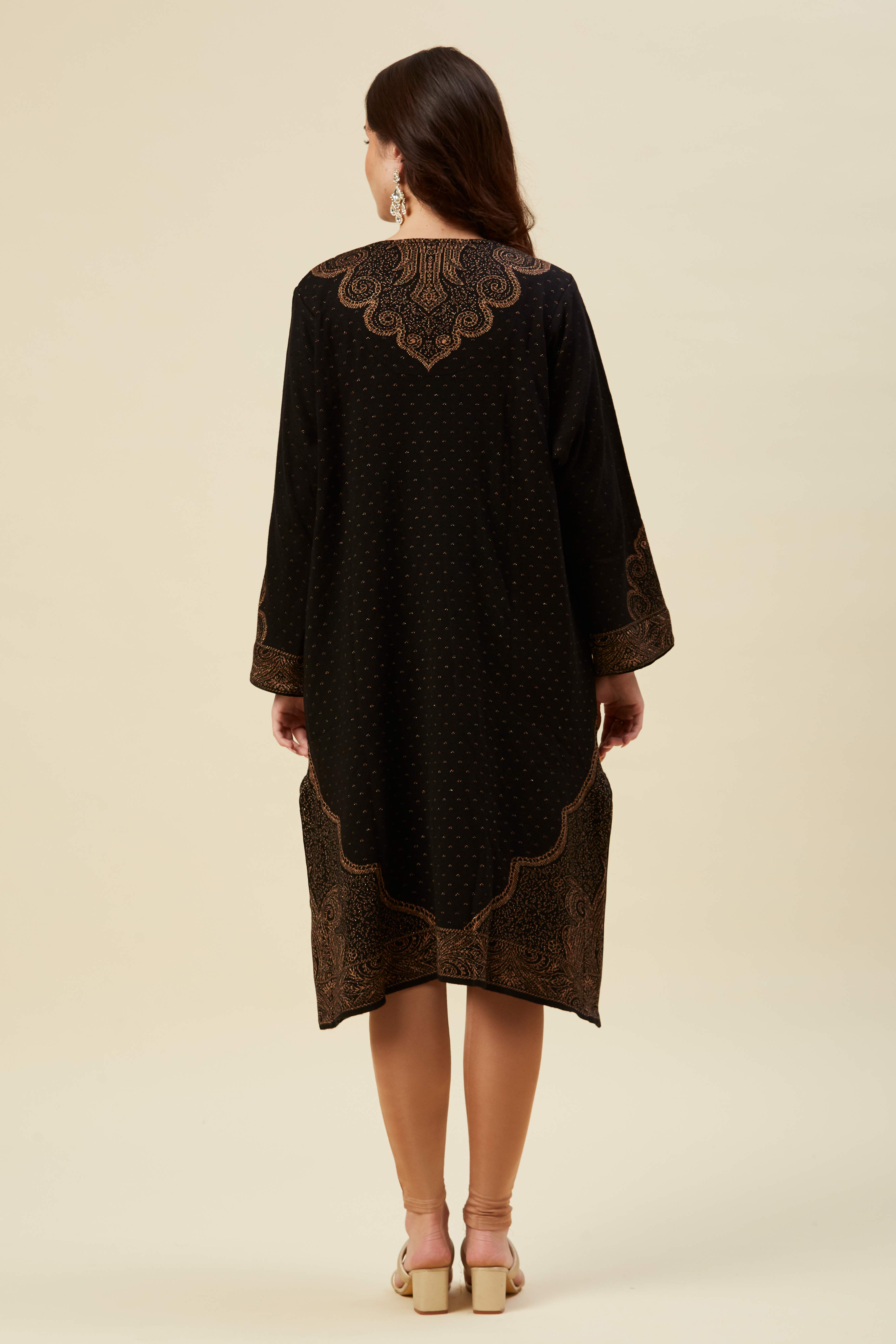 Black Floral Woven Woolen Straight Kurti