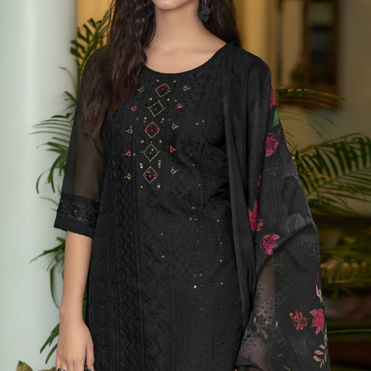 Black Chikankari With Handwork Organza Salwar Suit