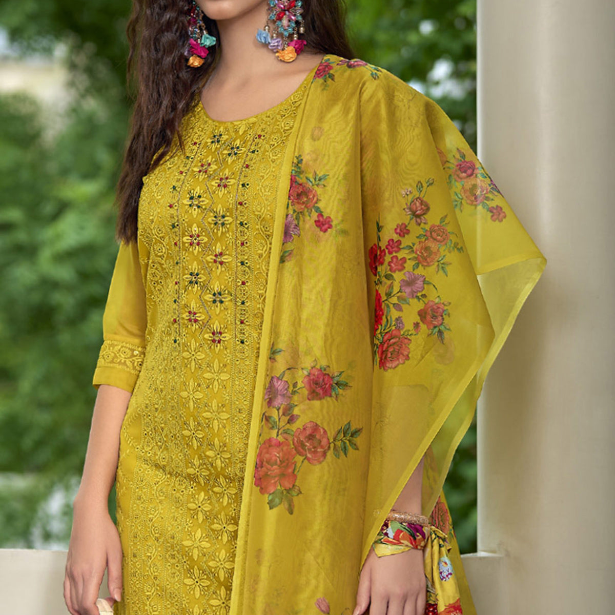 Yellow Chikankari With Handwork Organza Salwar Suit