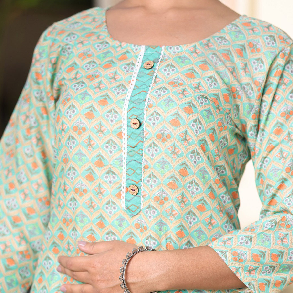 Green Floral Printed Pure Cotton Suit