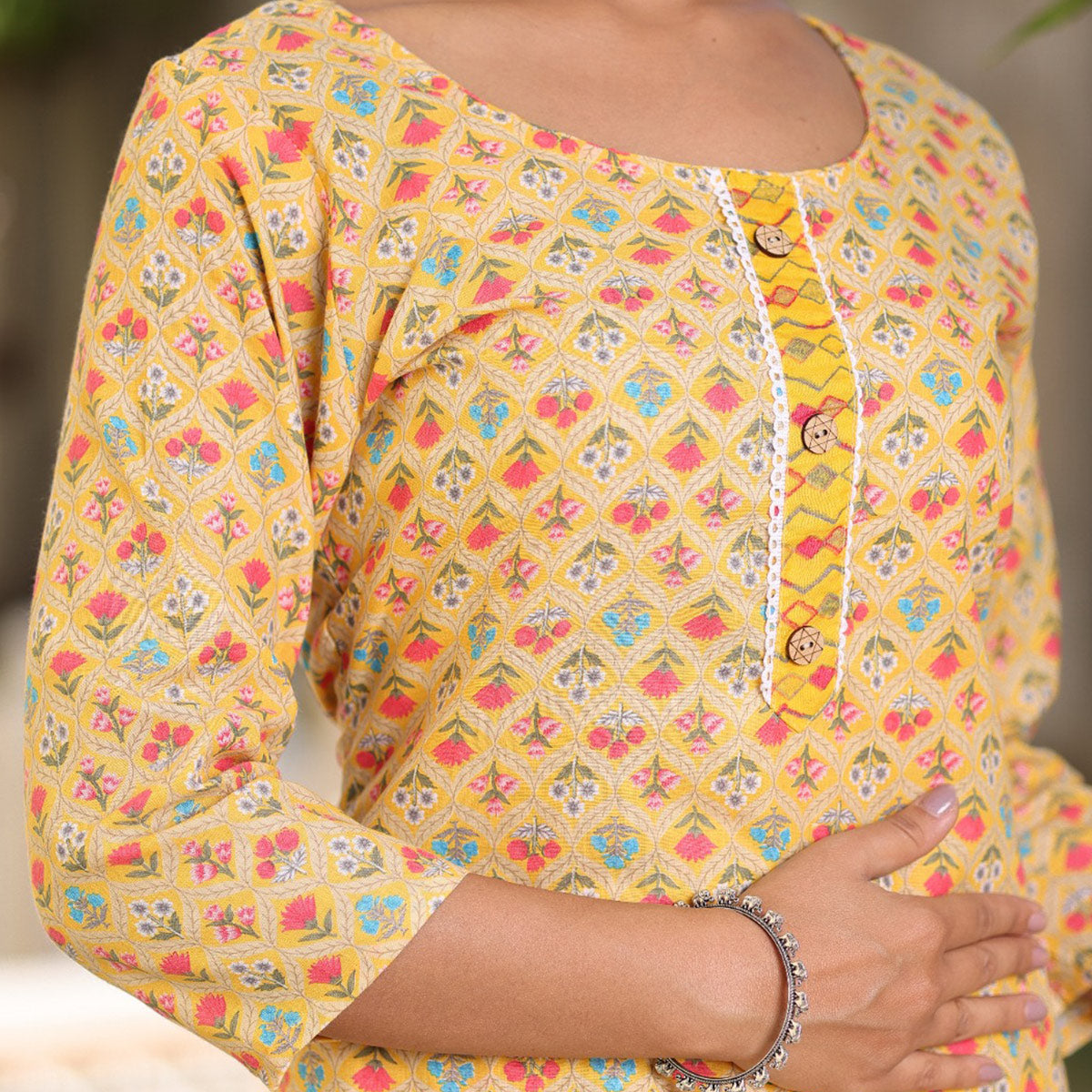 Yellow Floral Printed Pure Cotton Suit