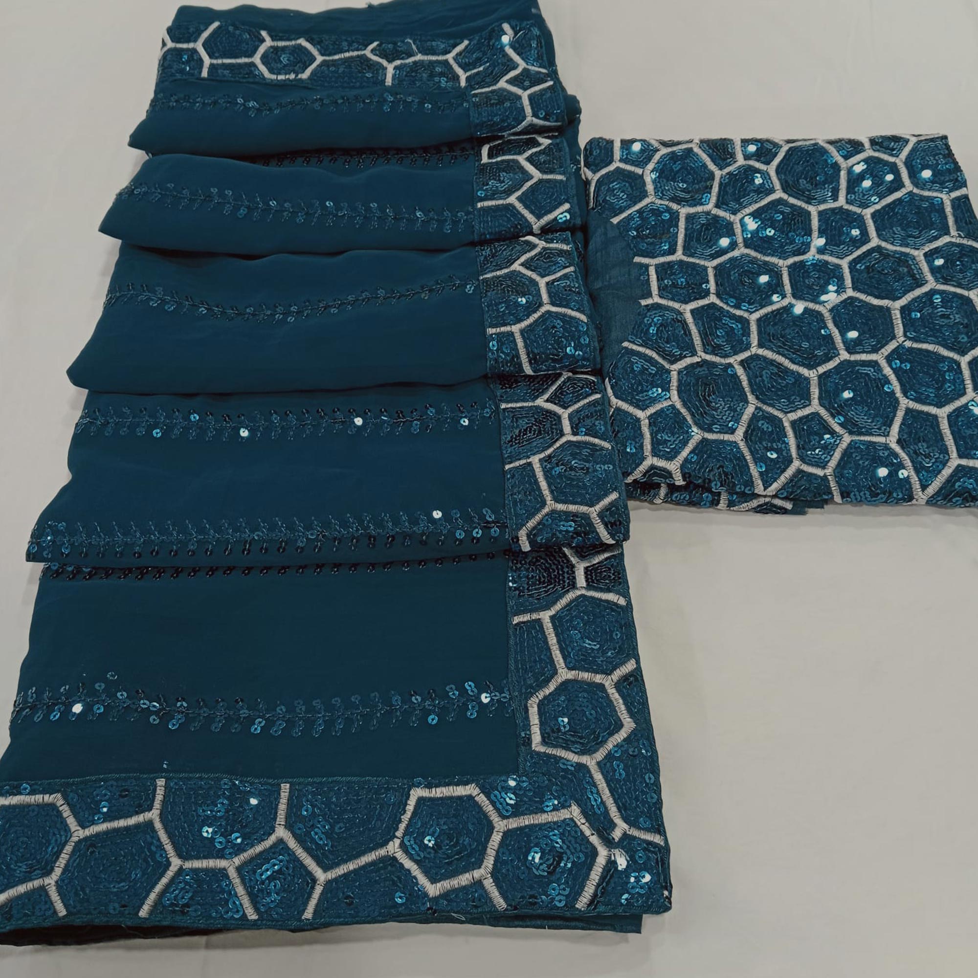 Blue Sequins Embroidered Georgette Saree