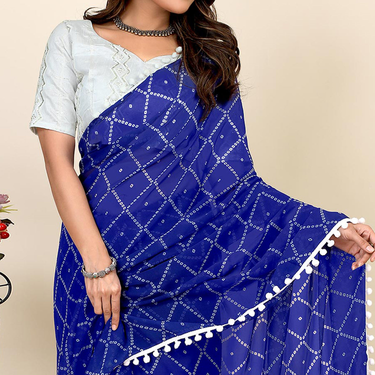 Blue Bandhani Printed Georgette Saree