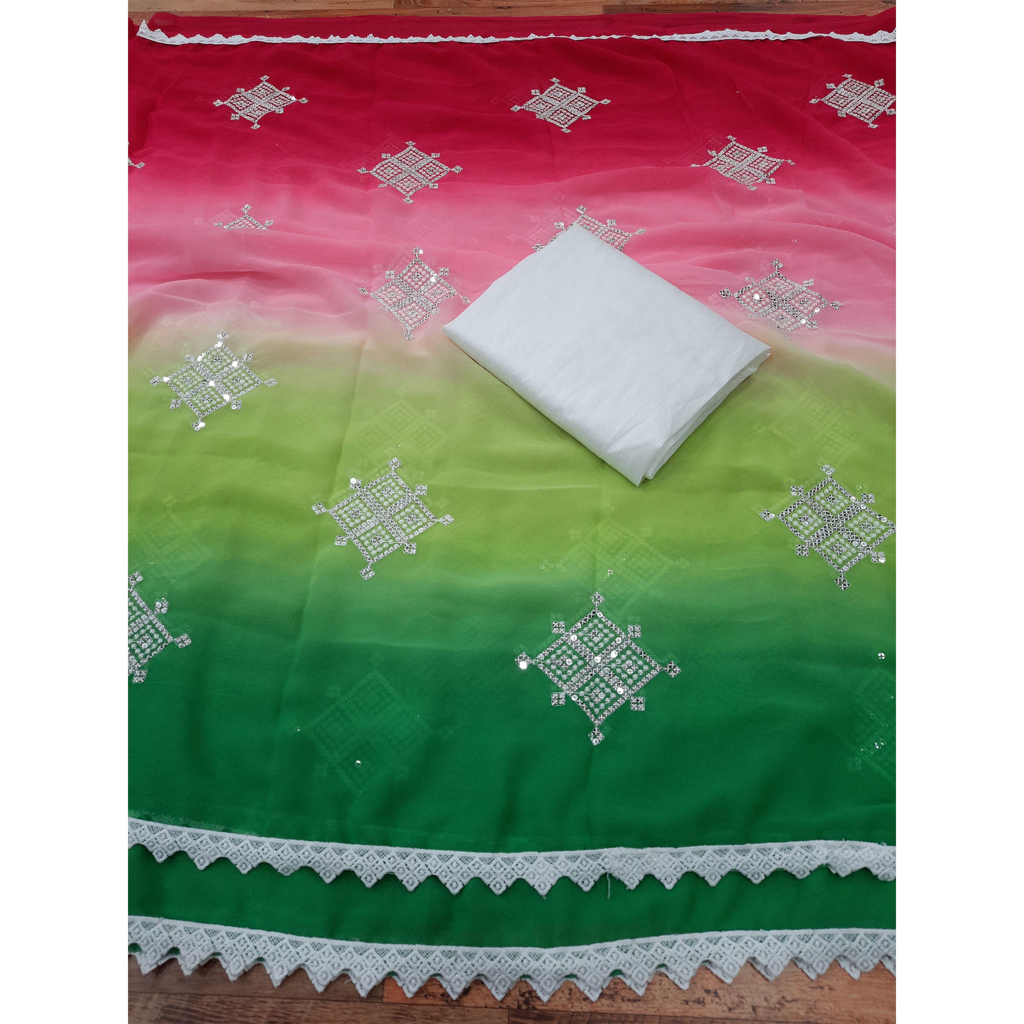 Multicolor Sequins Embroidered Georgette Saree