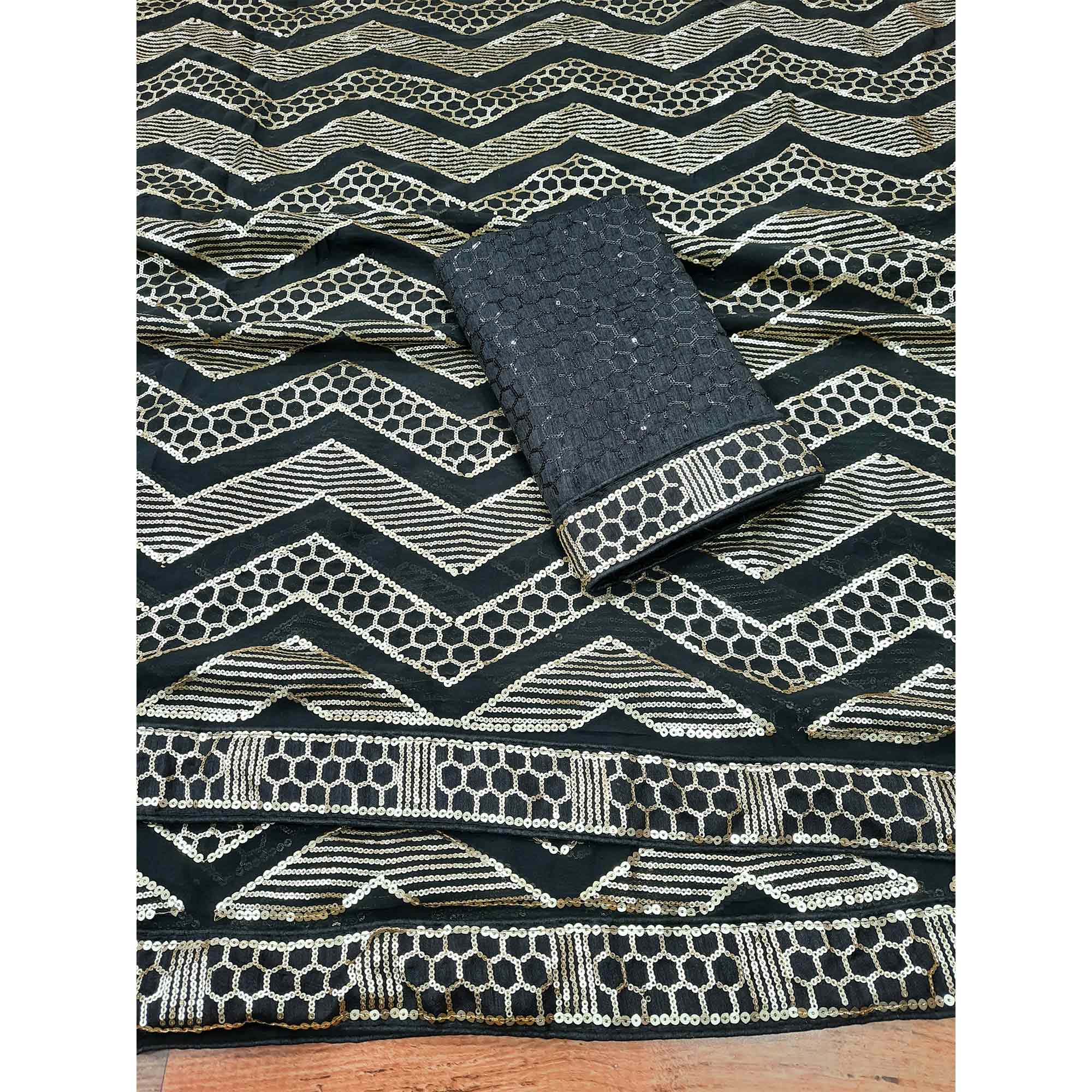 Black Sequins Embroidered Georgette Saree