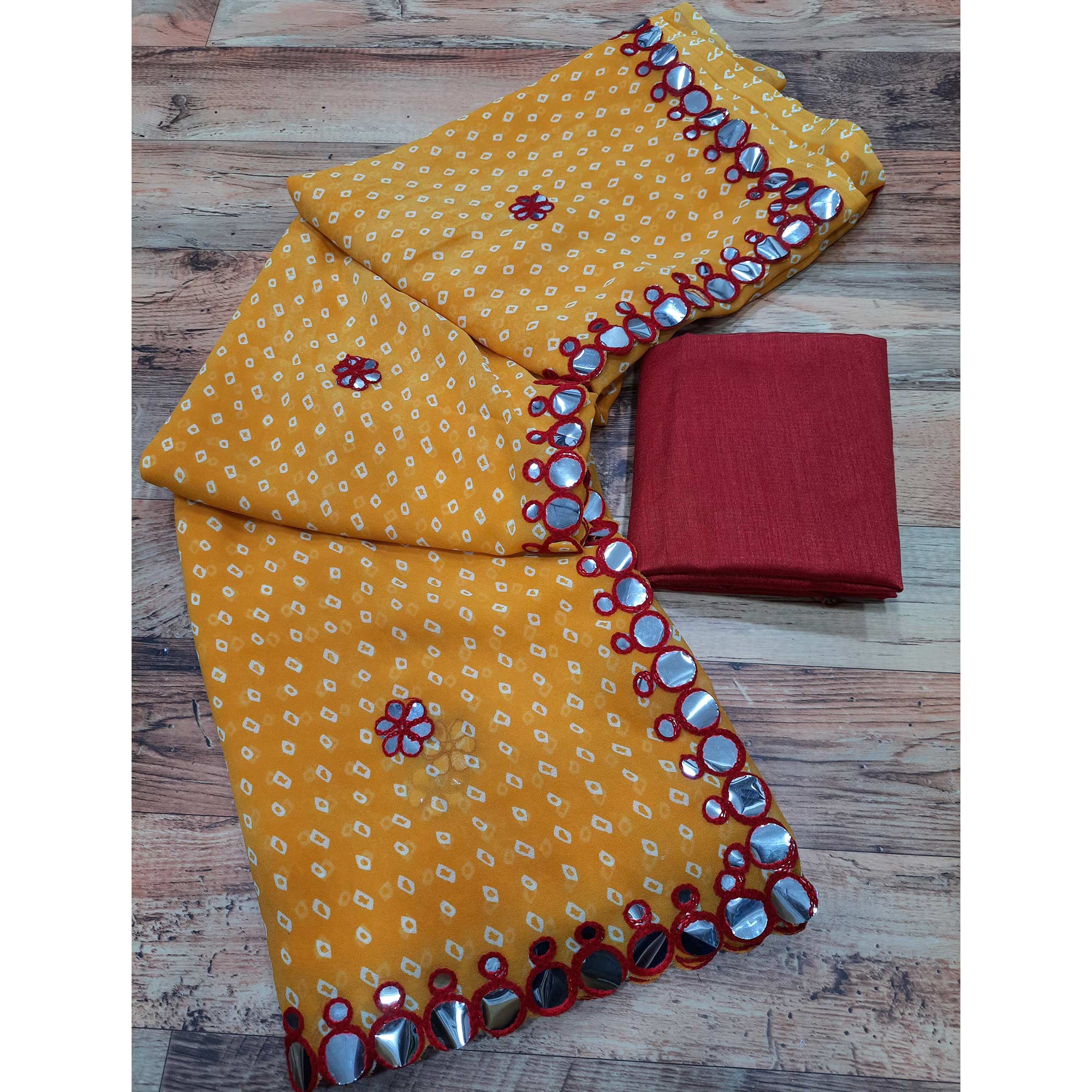 Yellow Bandhani Printed Georgette Saree