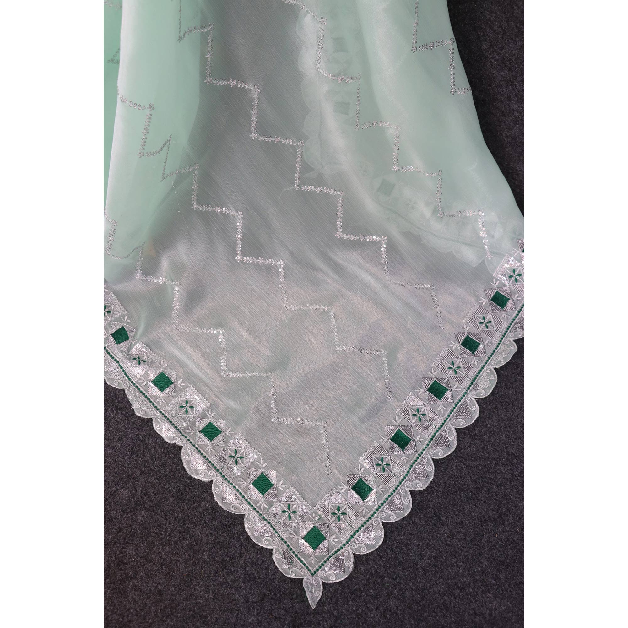 Light Green Sequins Embroidered Chiffon Saree