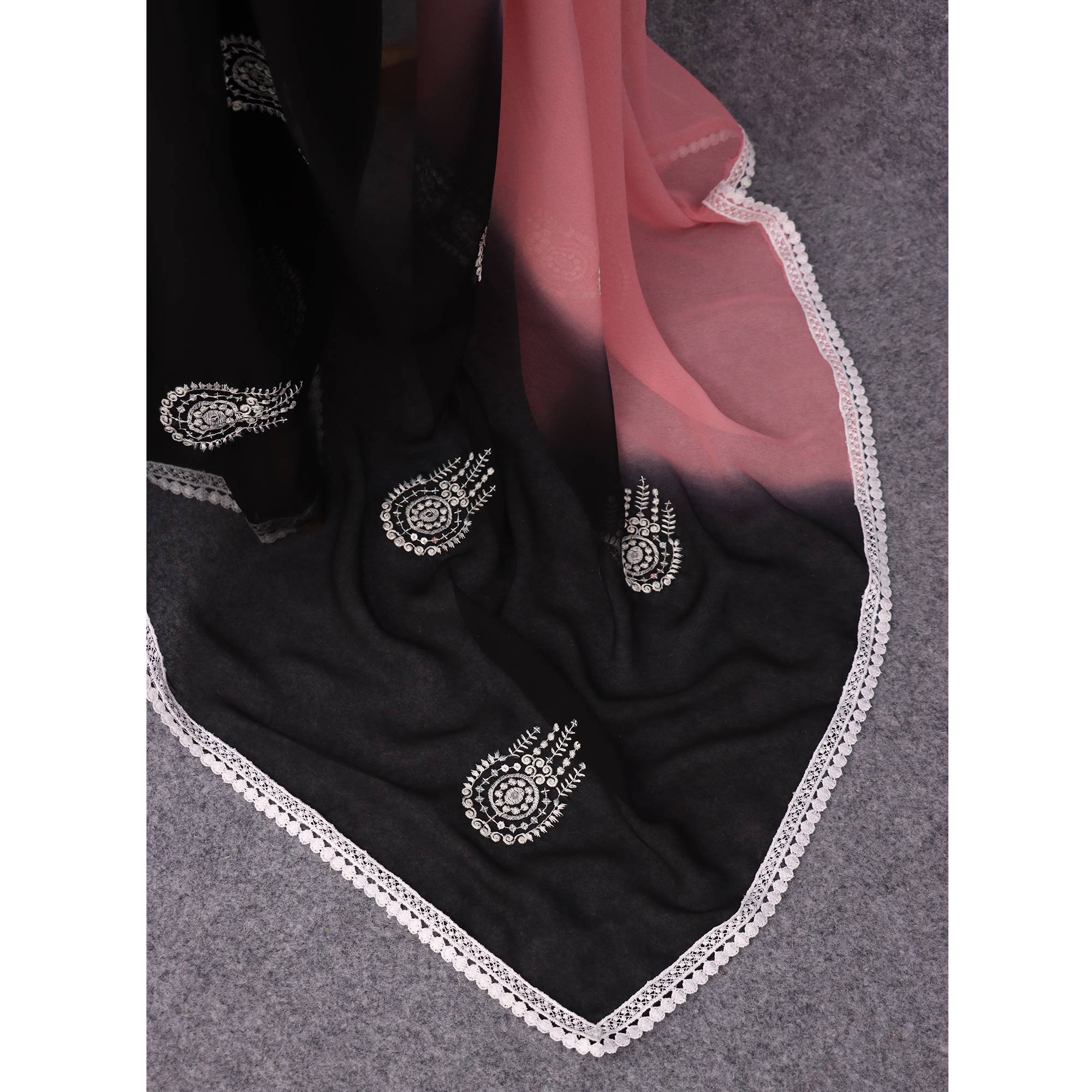 Pink & Black Sequins Embroidered Georgette Saree