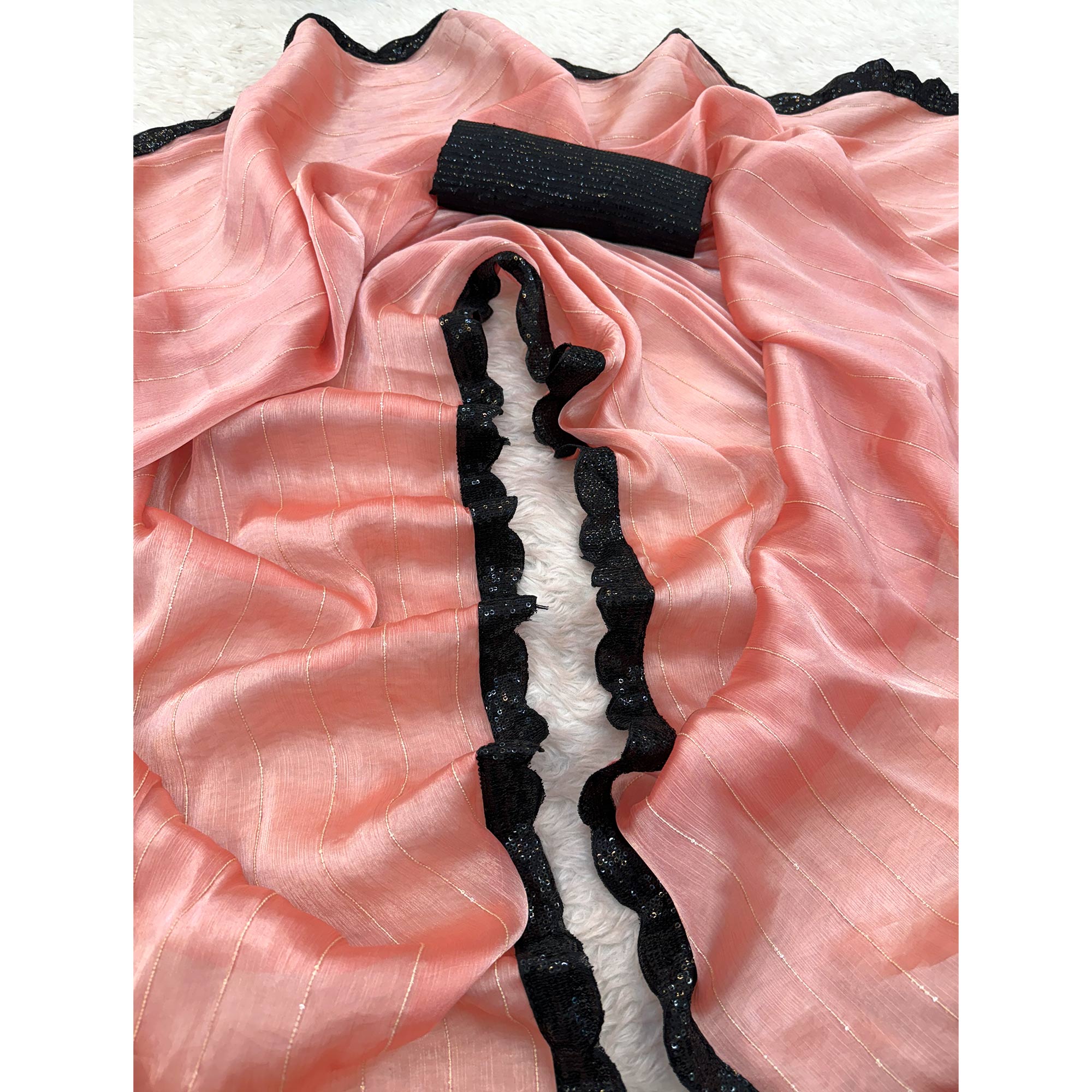 Peach Sequins Embroidered Chiffon Saree