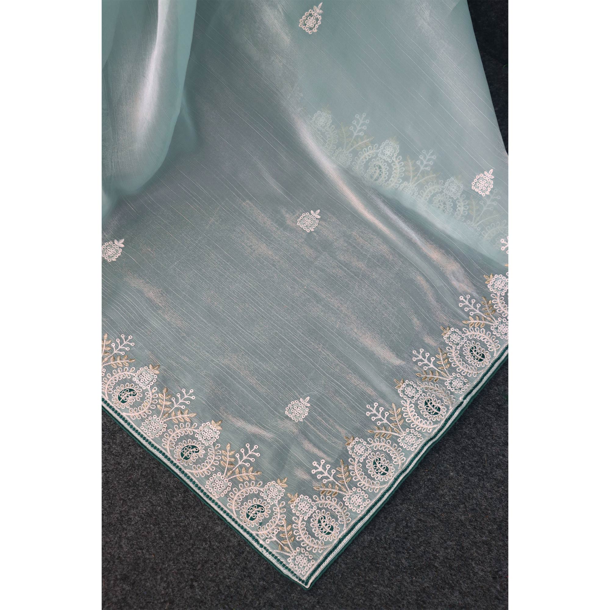 Blue Sequins Embroidered Chiffon Silk Saree