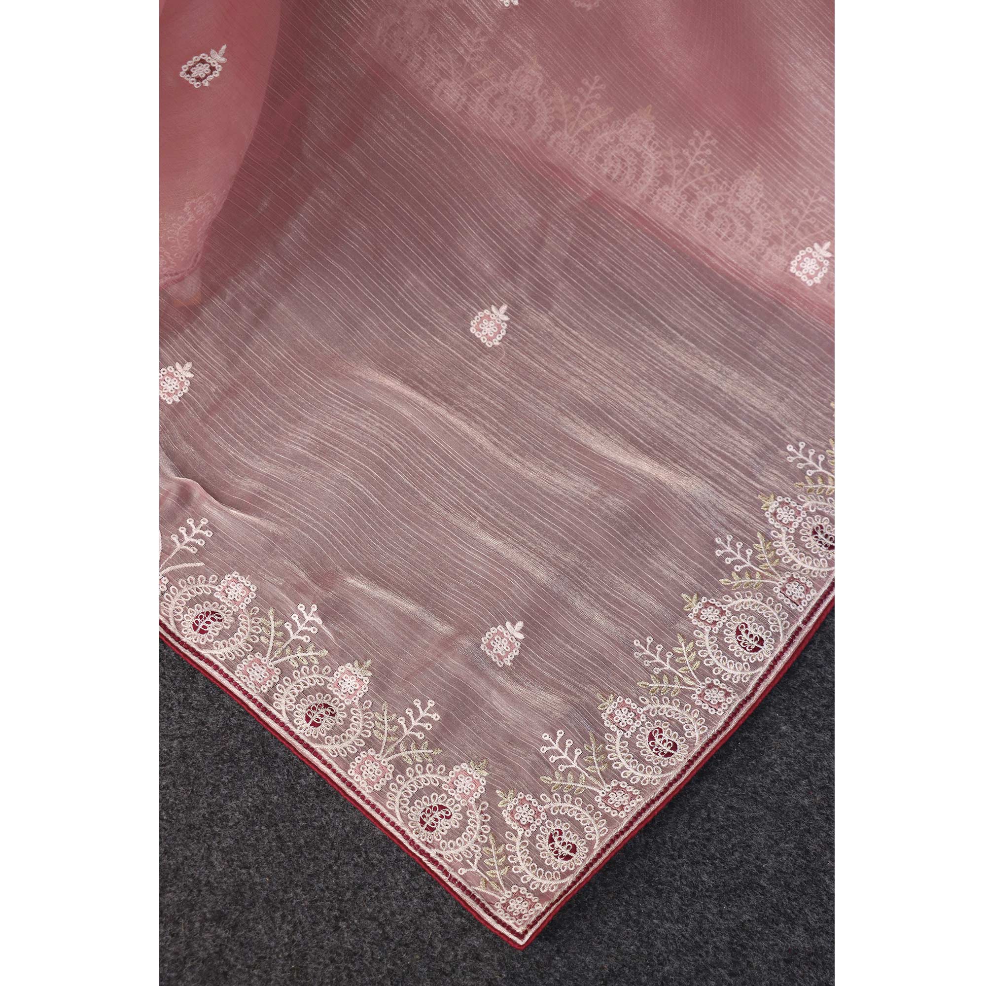 Pink Sequins Embroidered Chiffon Silk Saree