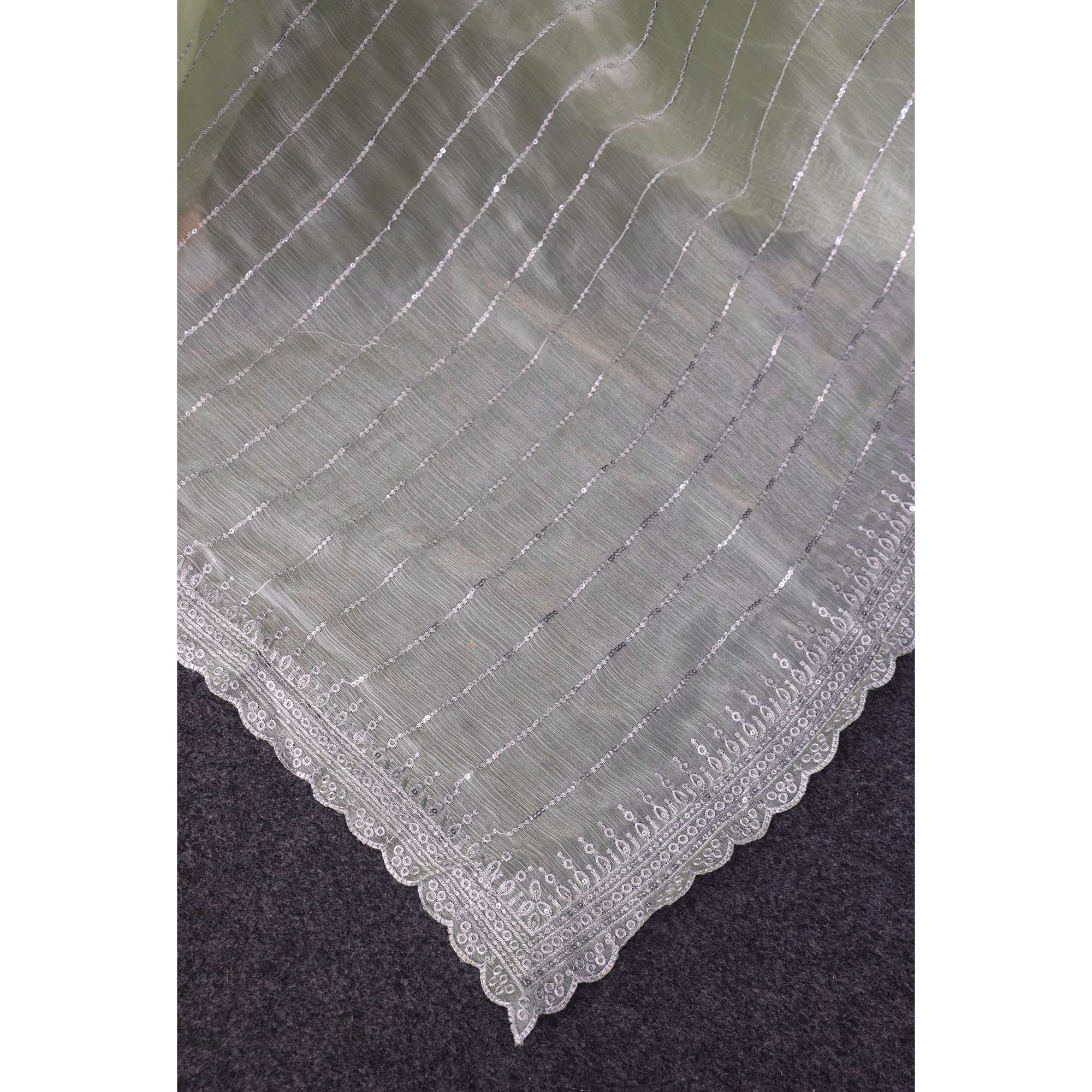 Pista Green Sequins Embroidered Chiffon Silk Saree