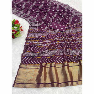 Wine Bandhani Zari Woven Dola Silk Saree