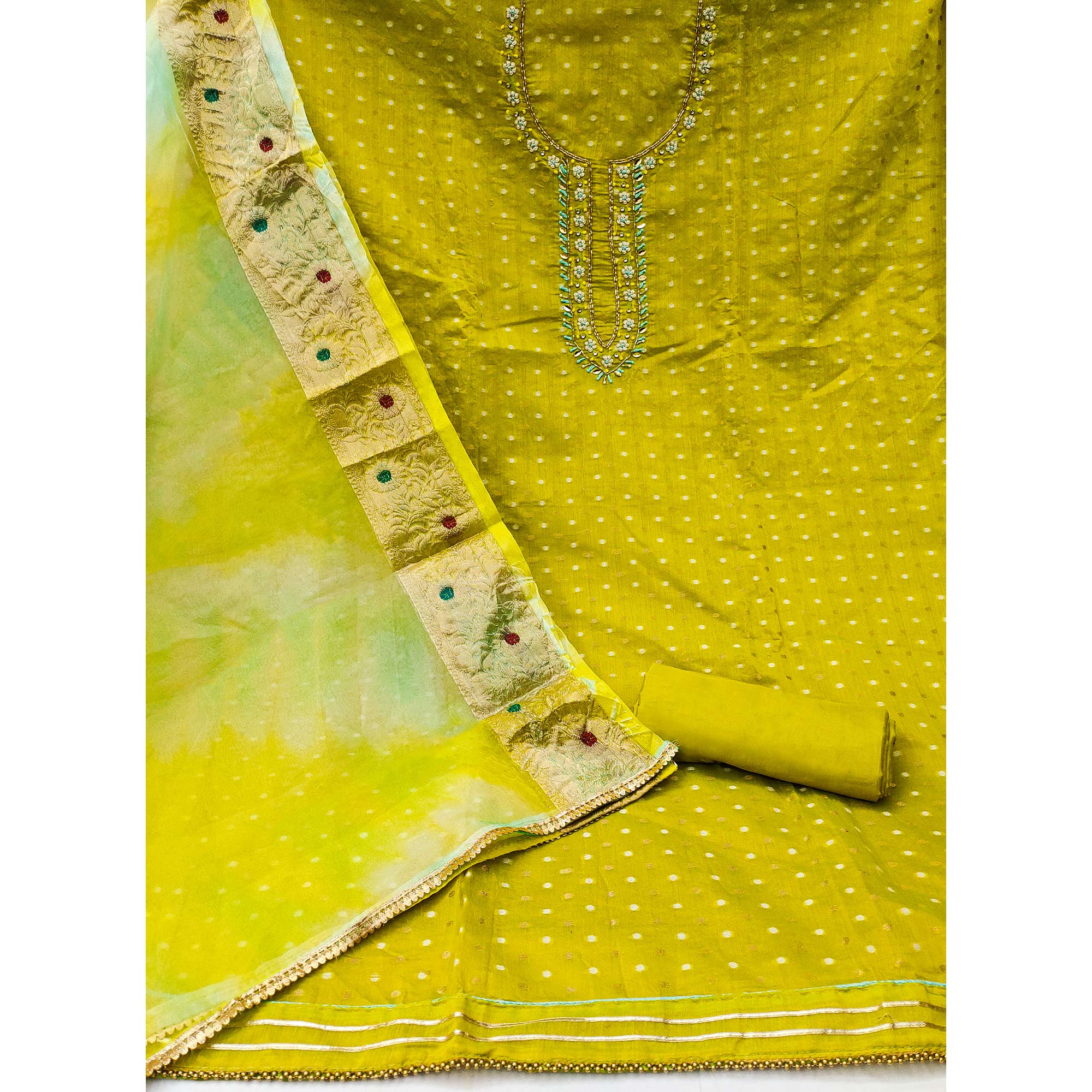 Green Woven With Handwork Modal Dress Material