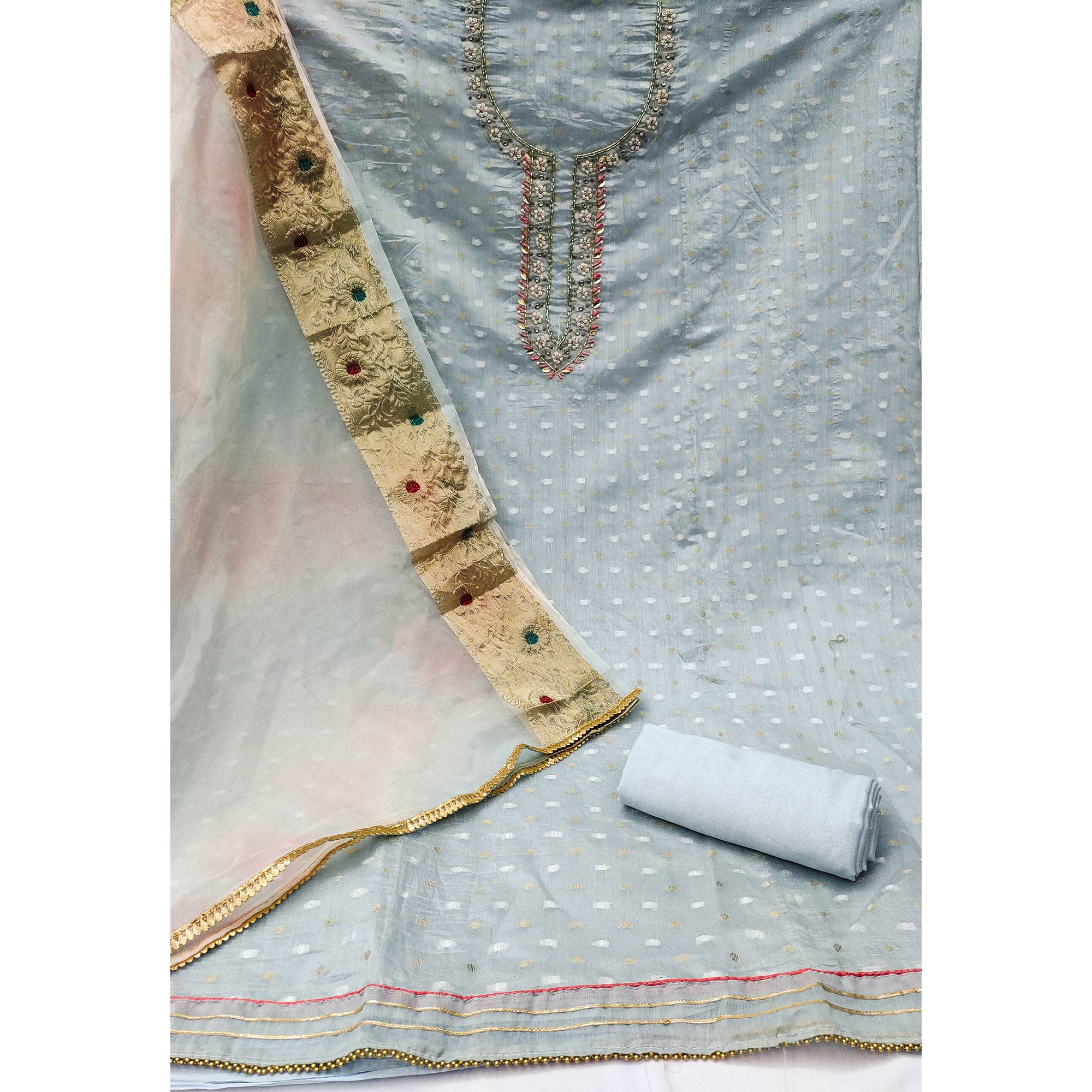 Grey Woven With Handwork Modal Dress Material