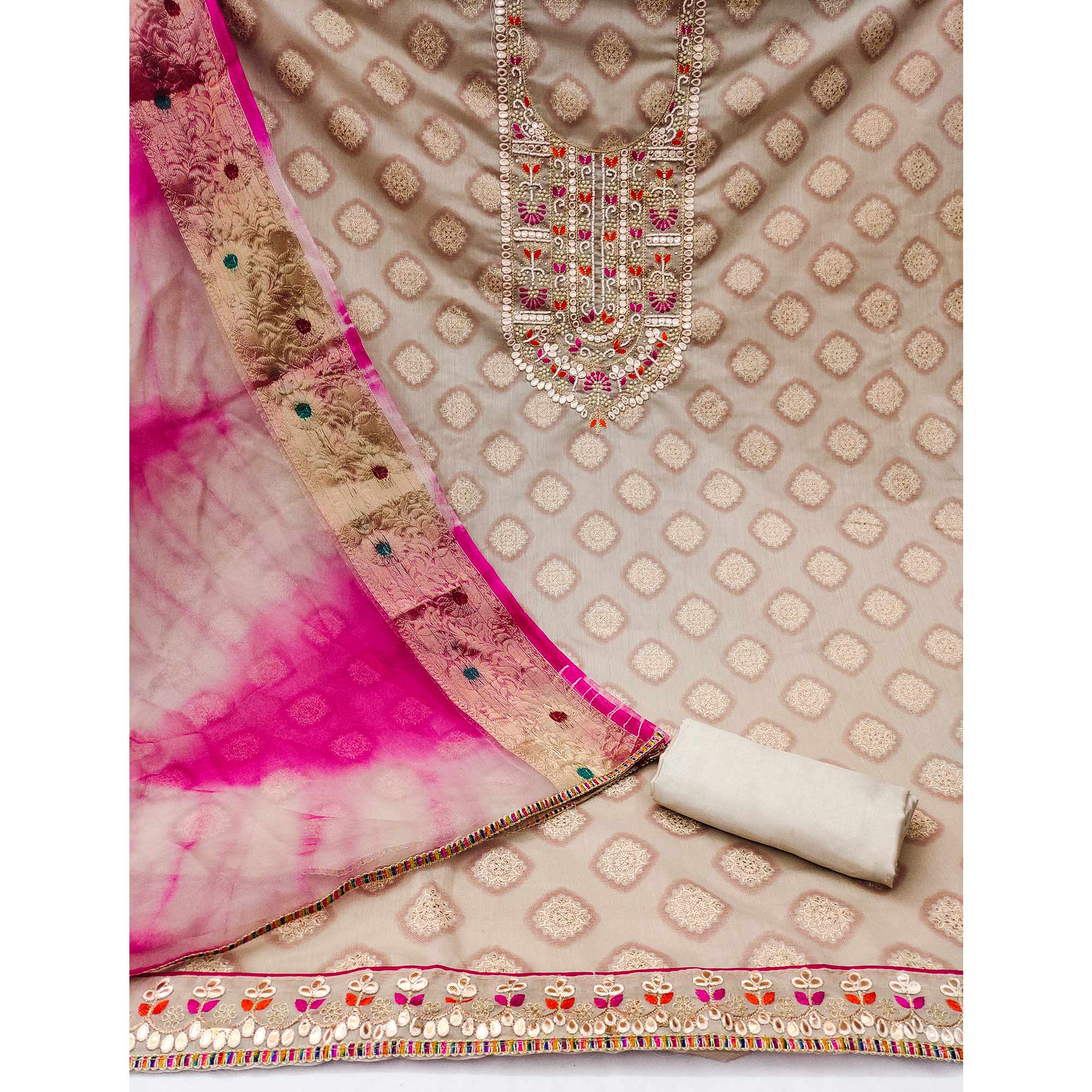 Beige Printed Modal Dress Material