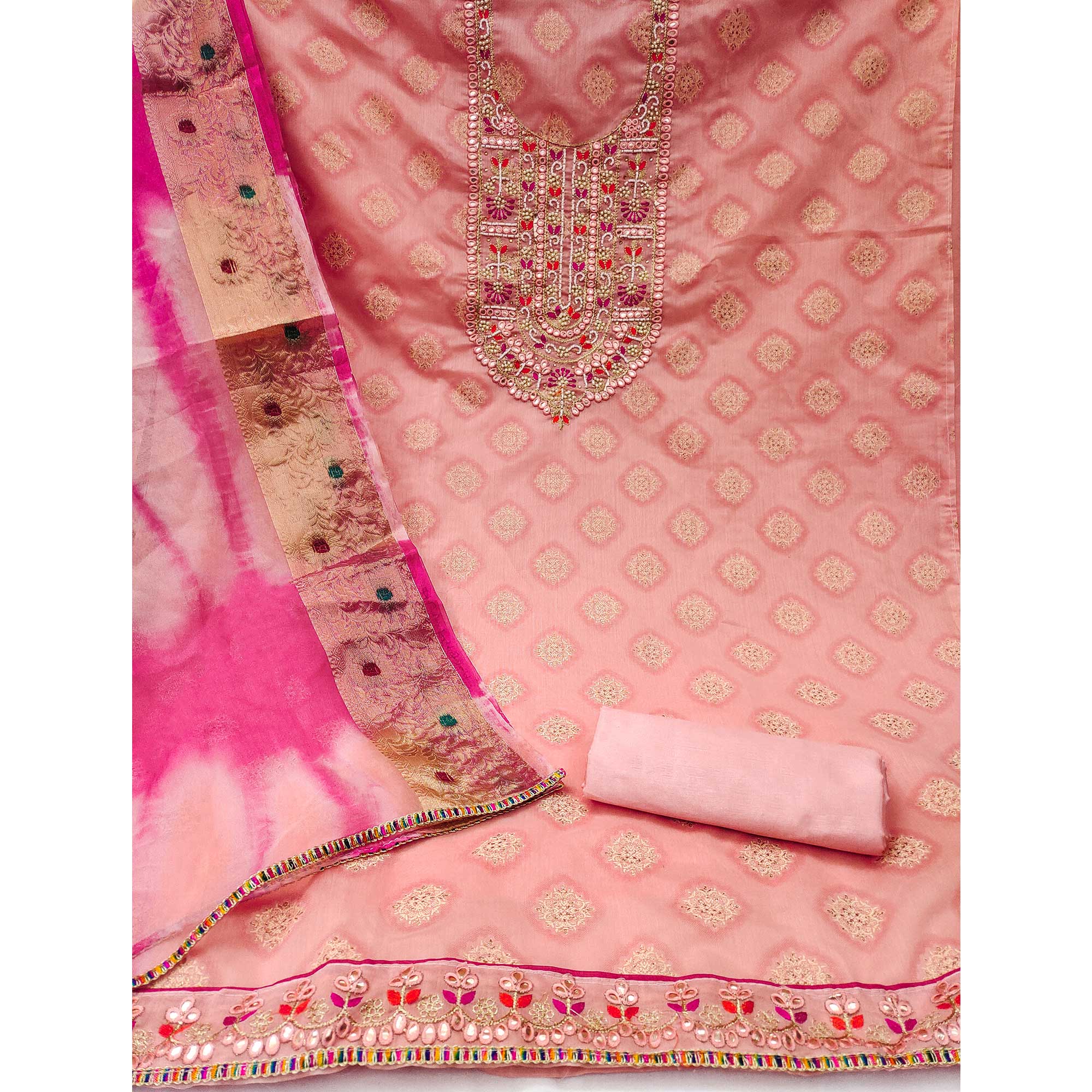 Peach Printed Modal Dress Material