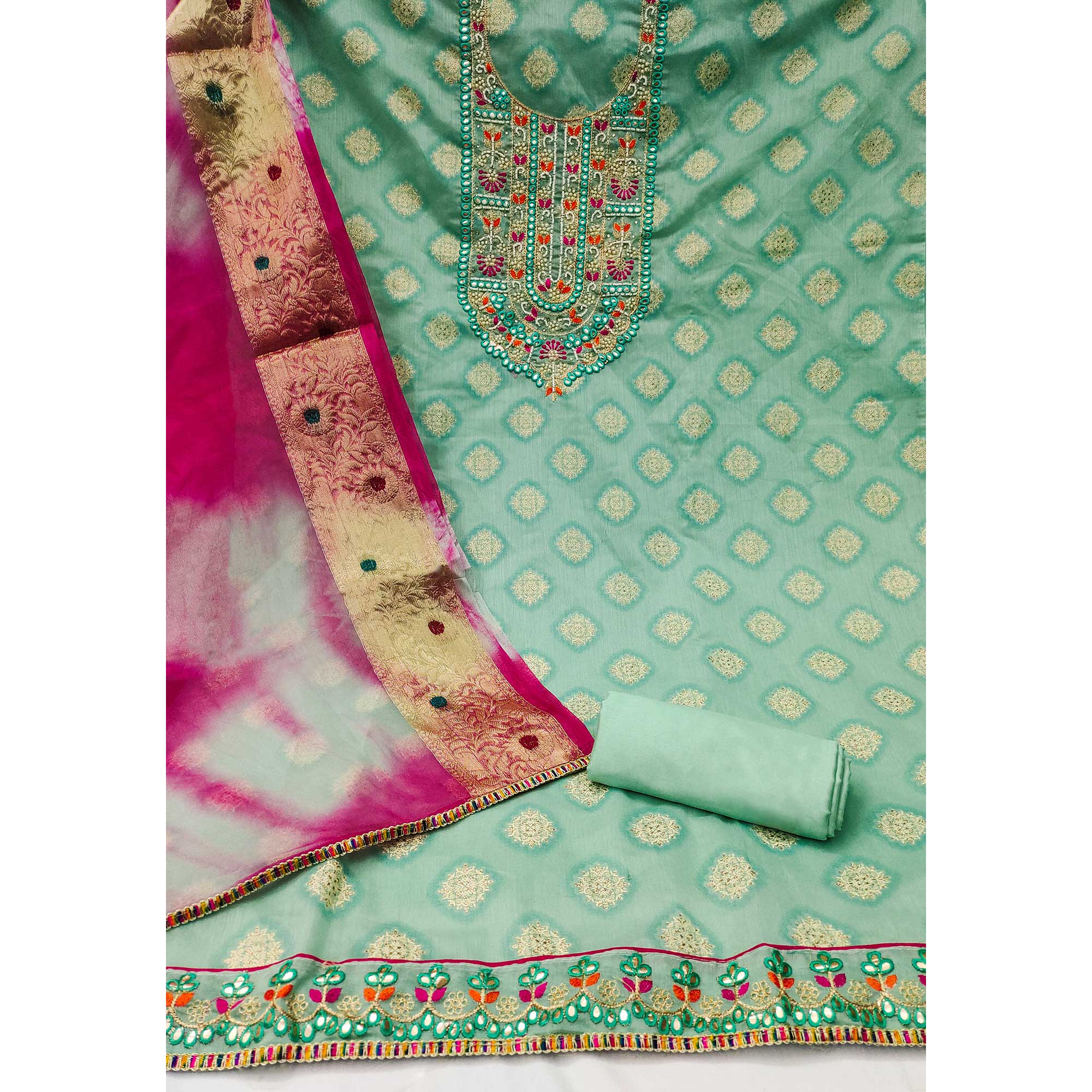 Turquoise Printed Modal Dress Material