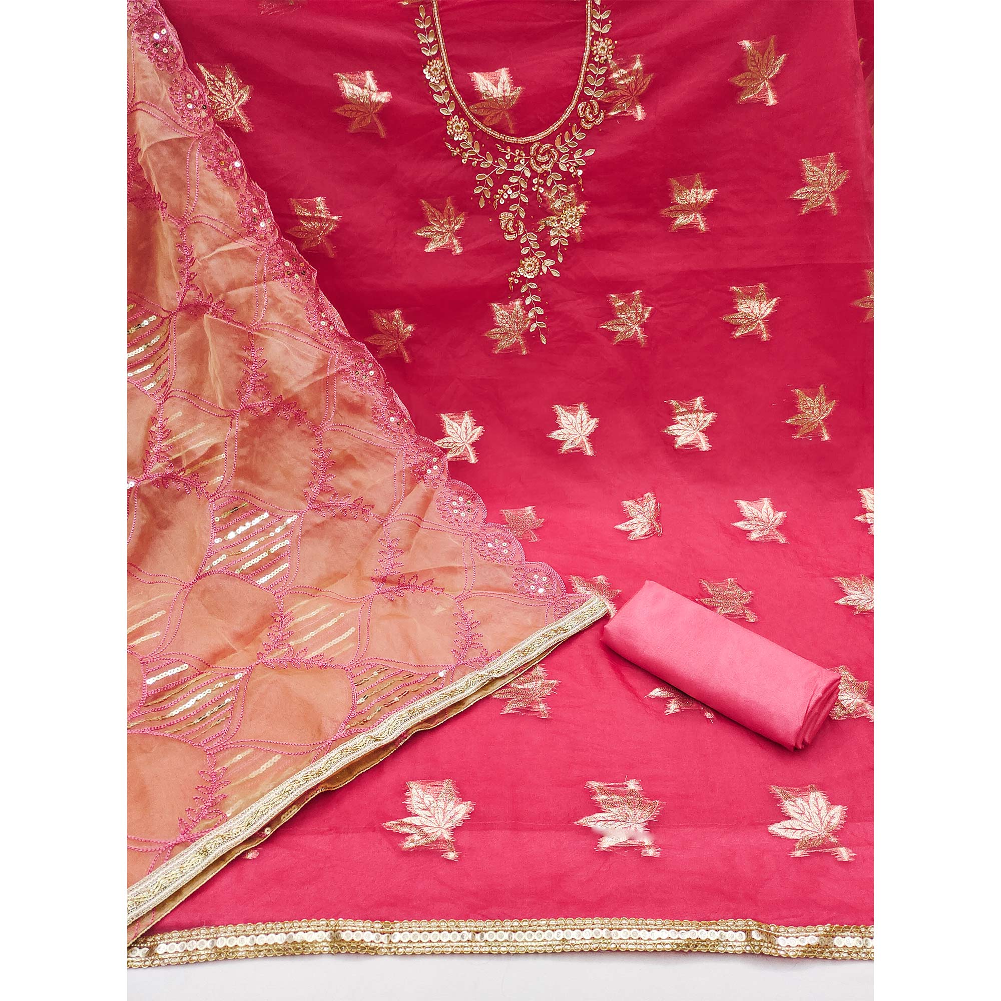 Pink Woven Organza Dress Material