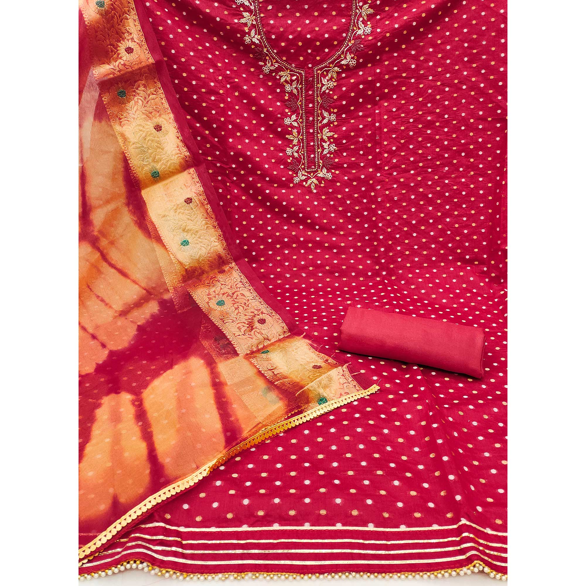 Pink Woven Chanderi Silk Dress Material