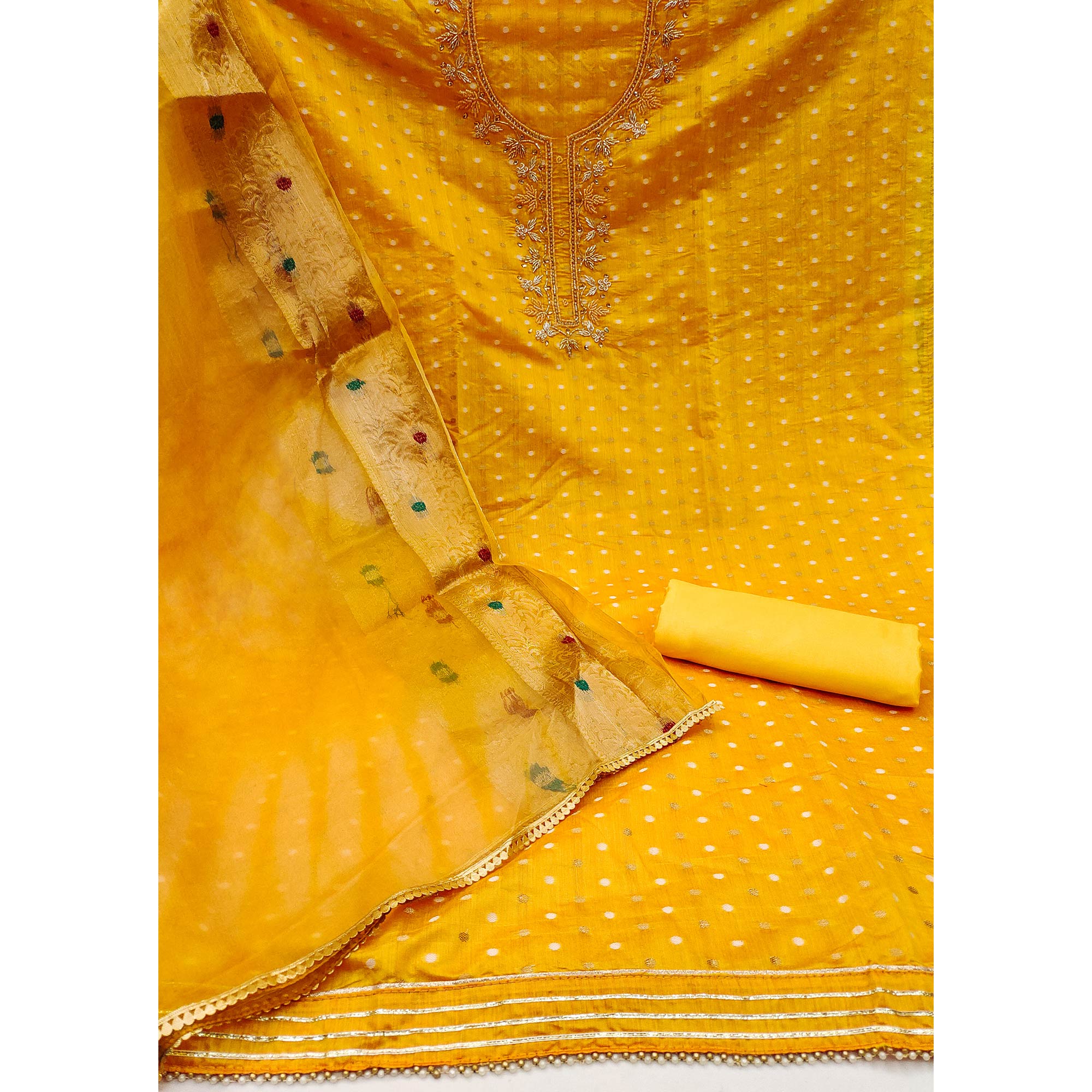 Yellow Woven Chanderi Silk Dress Material