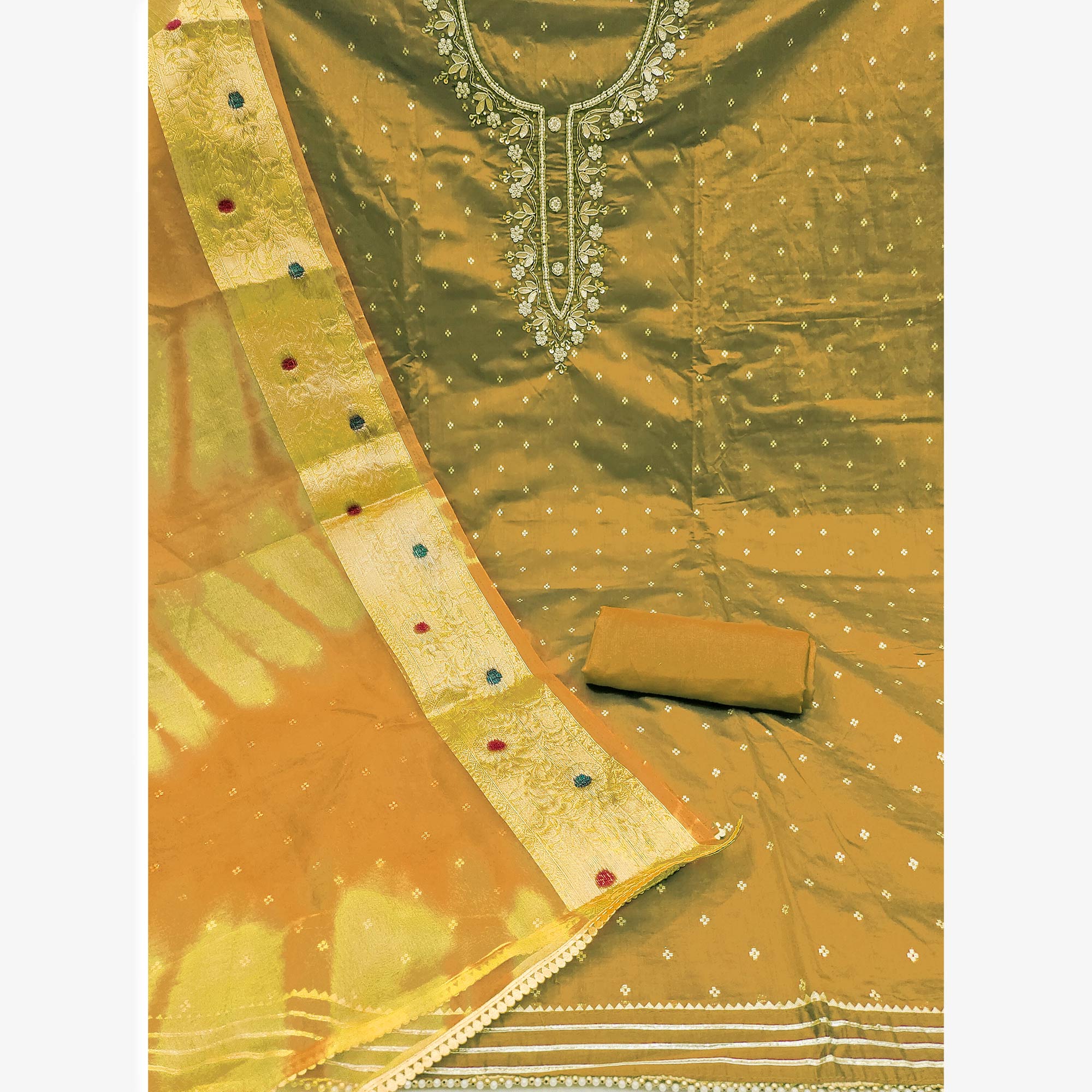 Yellow Woven Chanderi Silk Dress Material